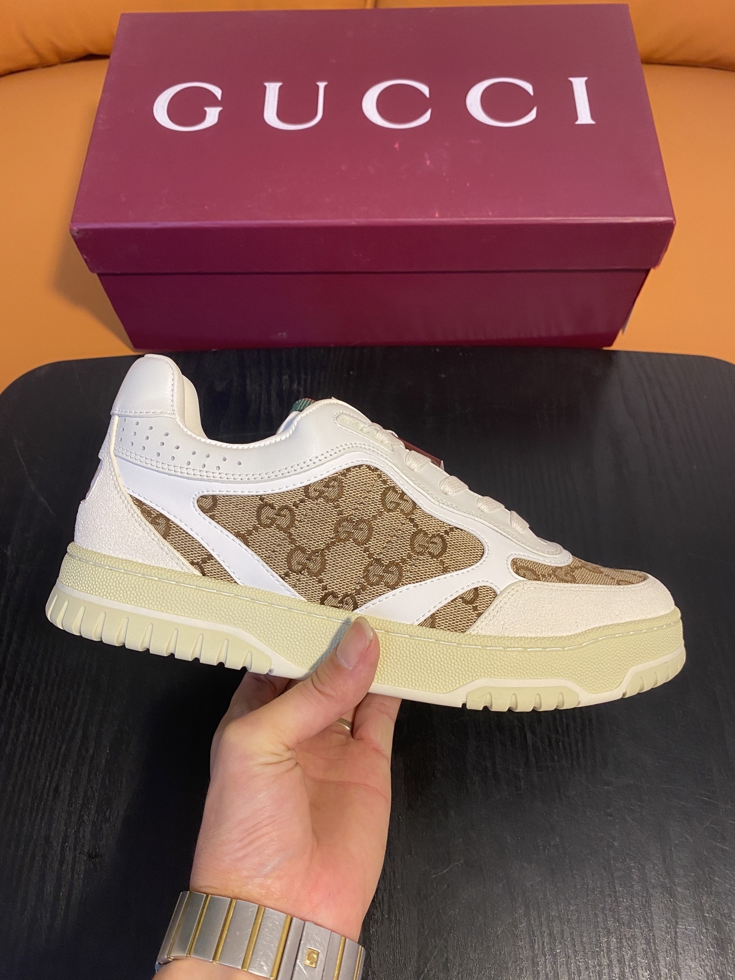 Gucci Men’s GG Supreme Canvas and White Leather Sneakers