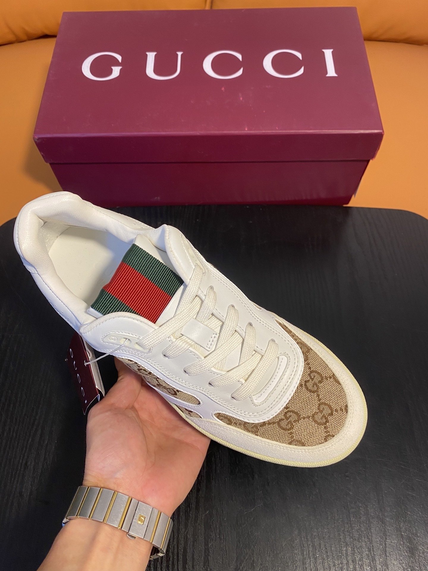 Gucci Men’s GG Supreme Canvas and White Leather Sneakers