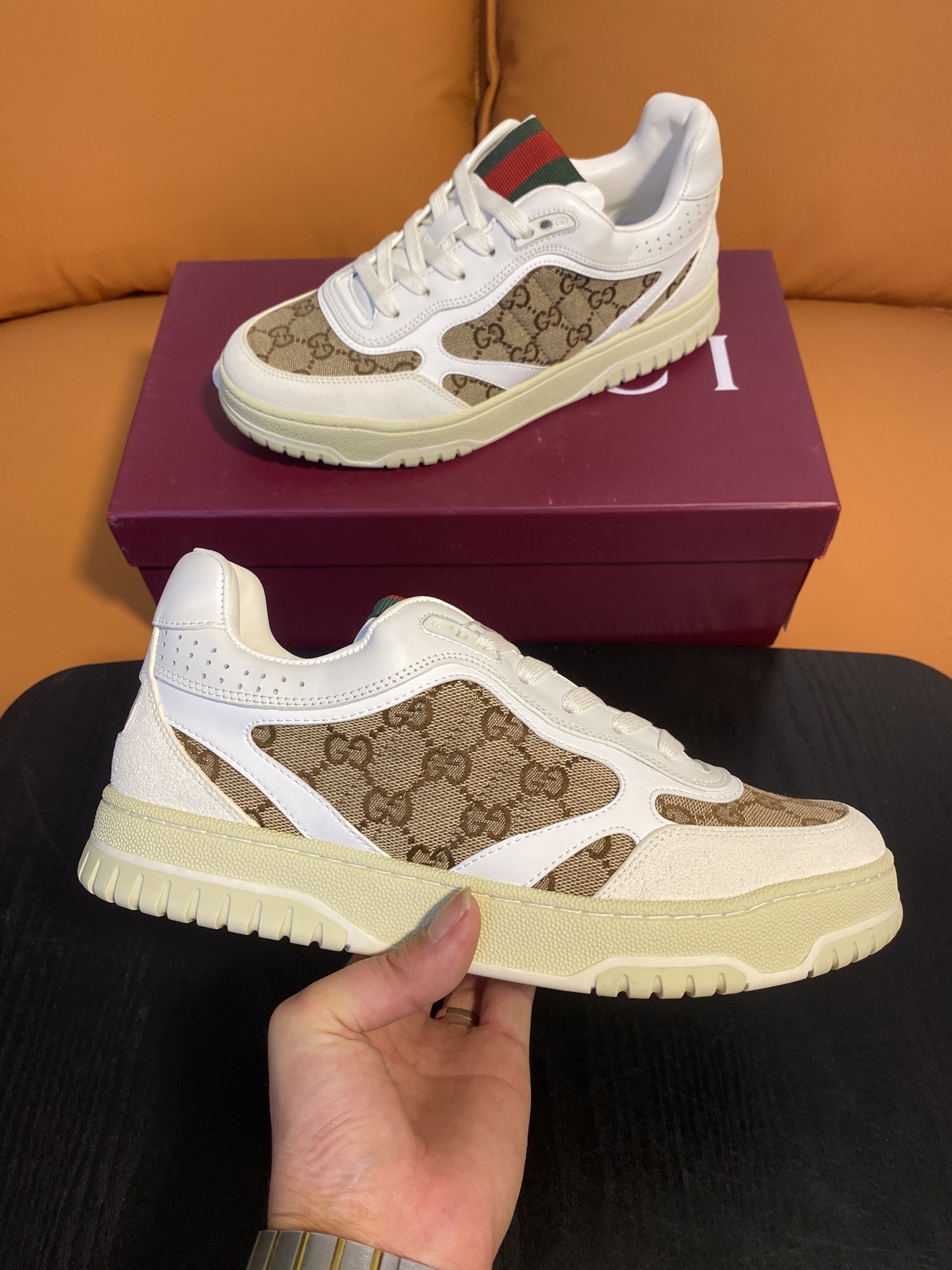 Gucci Men’s GG Supreme Canvas and White Leather Sneakers