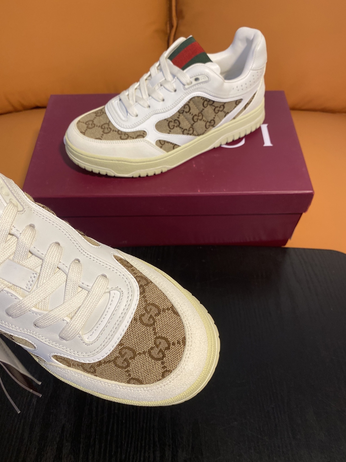 Gucci Men’s GG Supreme Canvas and White Leather Sneakers