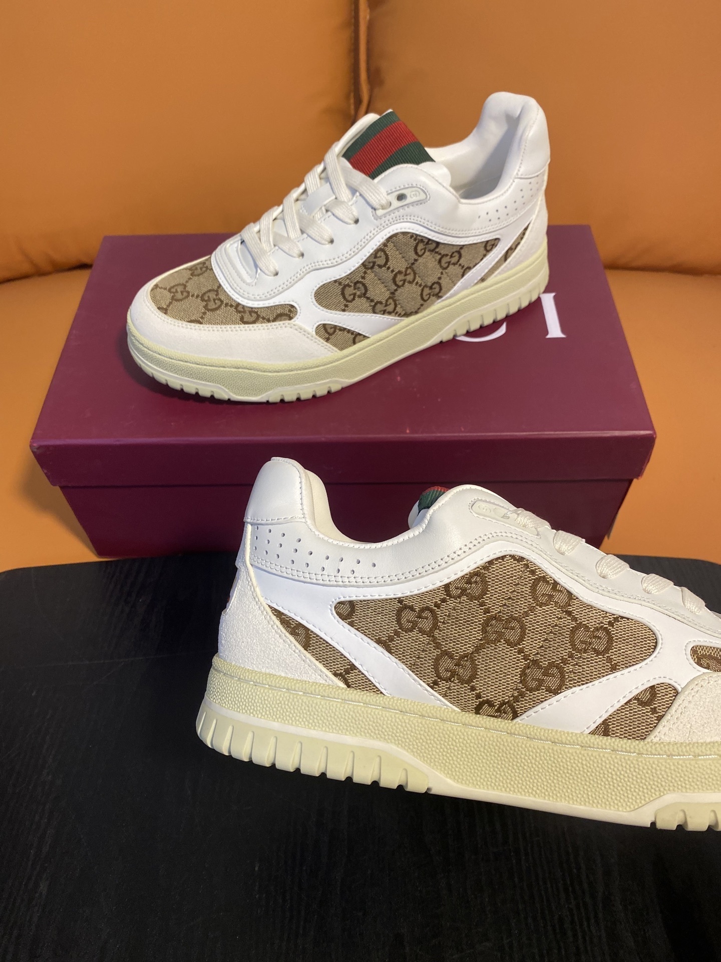 Gucci Men’s GG Supreme Canvas and White Leather Sneakers