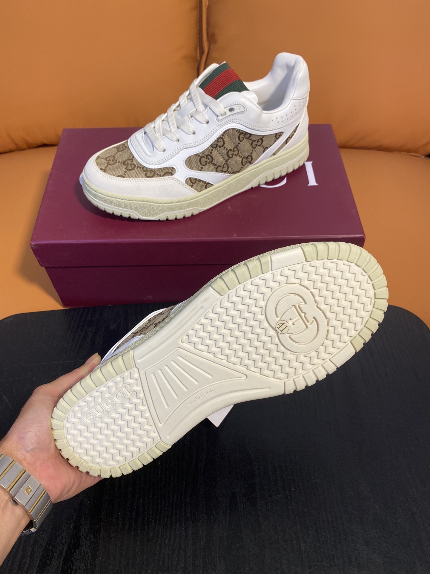 Gucci Men’s GG Supreme Canvas and White Leather Sneakers