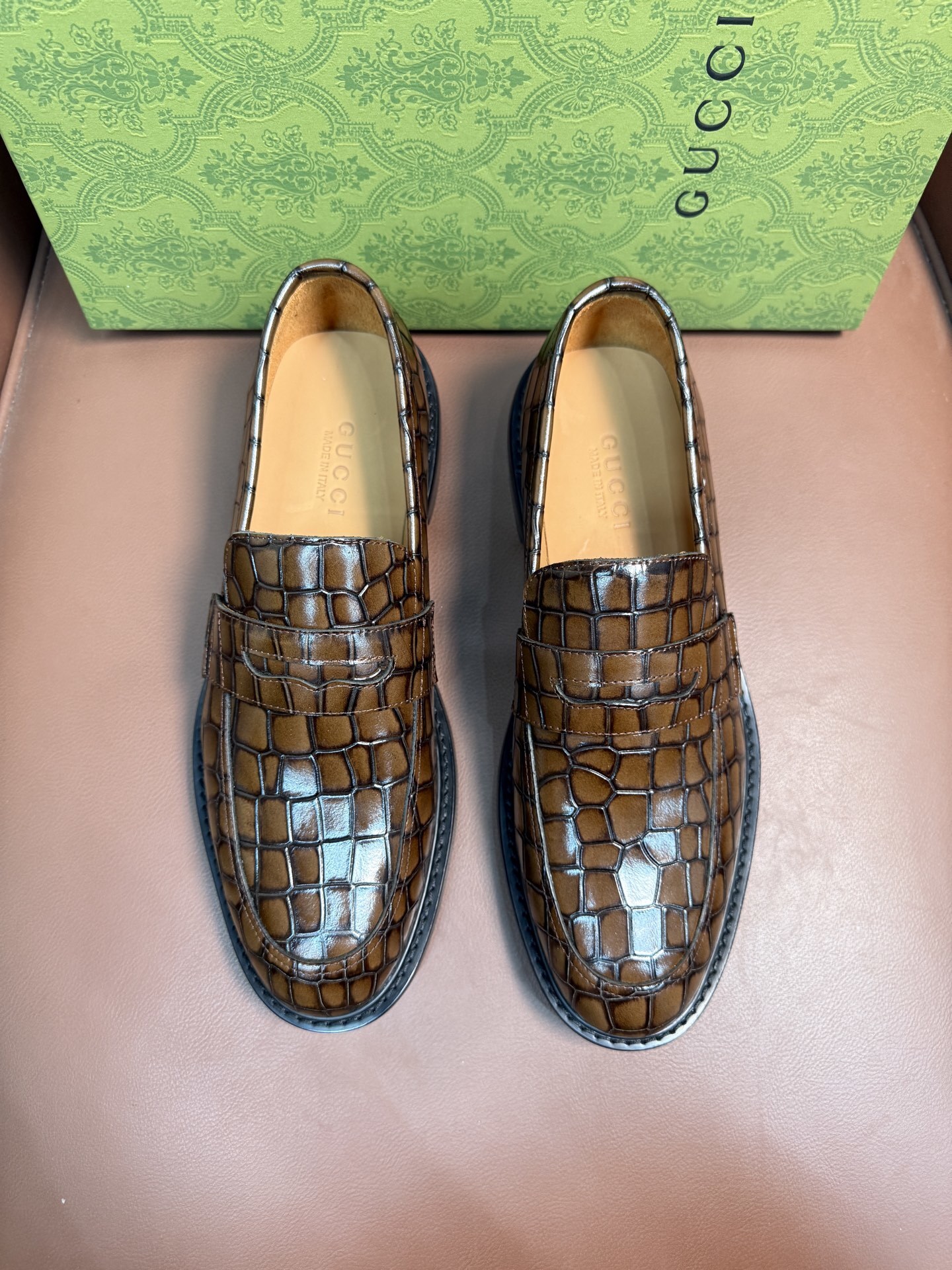 Gucci Crocodile Embossed Loafers