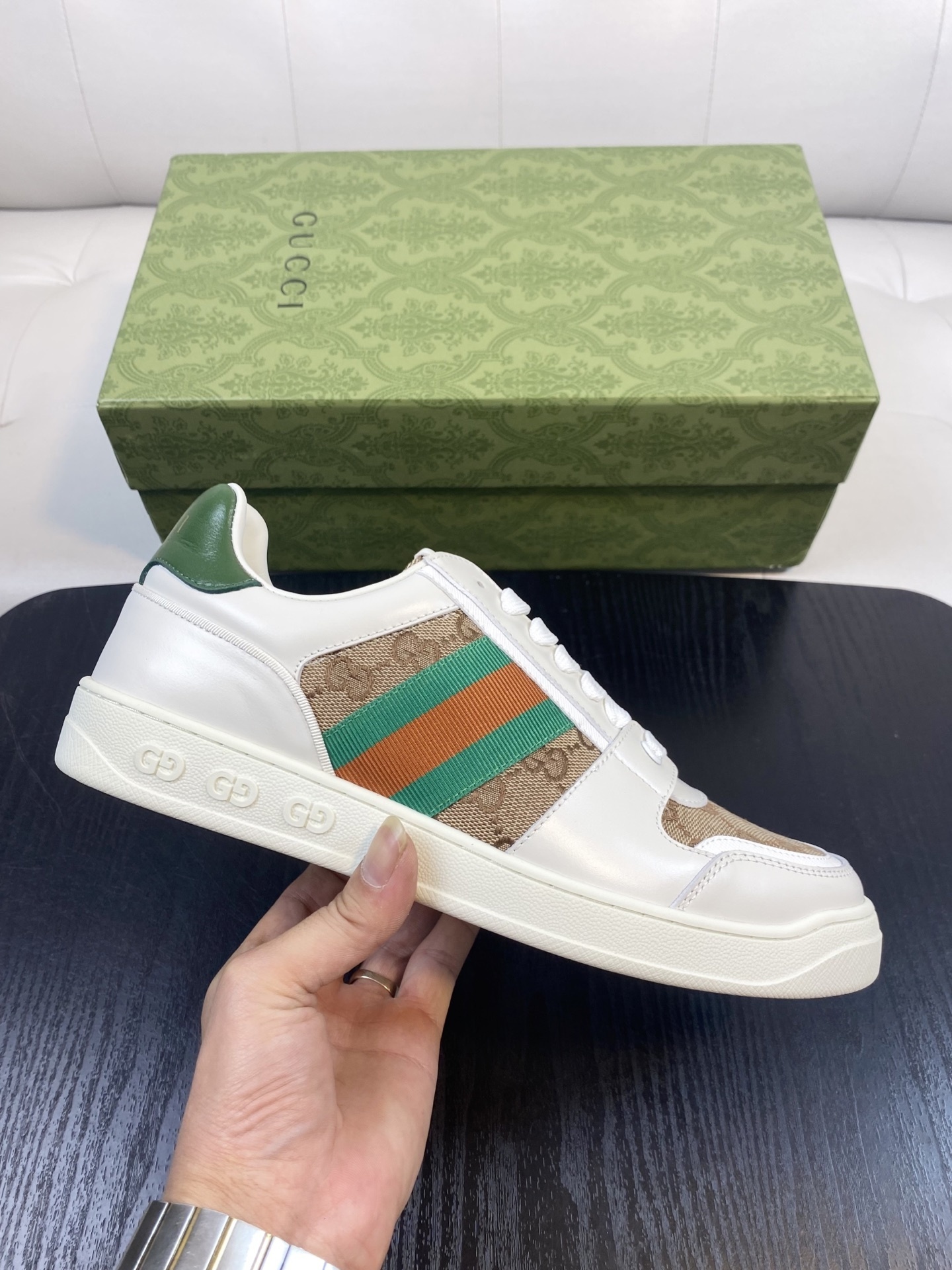 Gucci Men’s GG Supreme Canvas and White Leather Sneakers