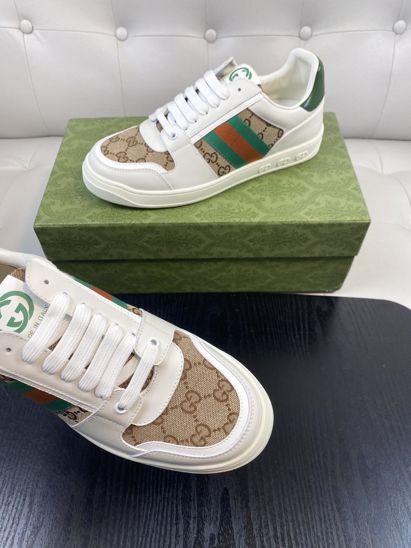 Gucci Men’s GG Supreme Canvas and White Leather Sneakers