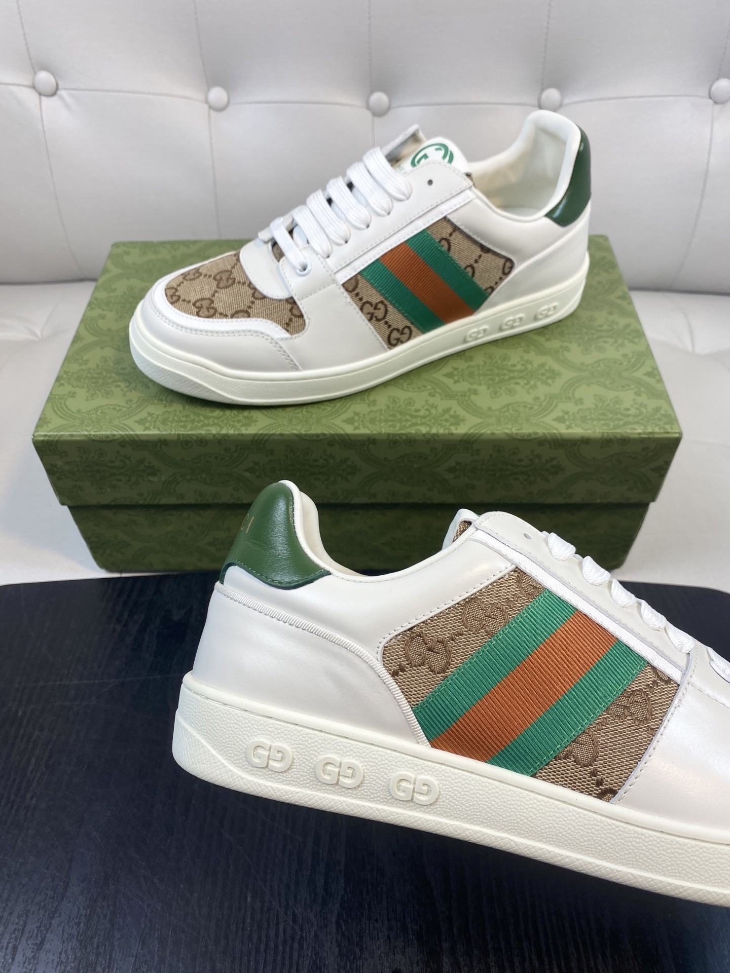 Gucci Men’s GG Supreme Canvas and White Leather Sneakers