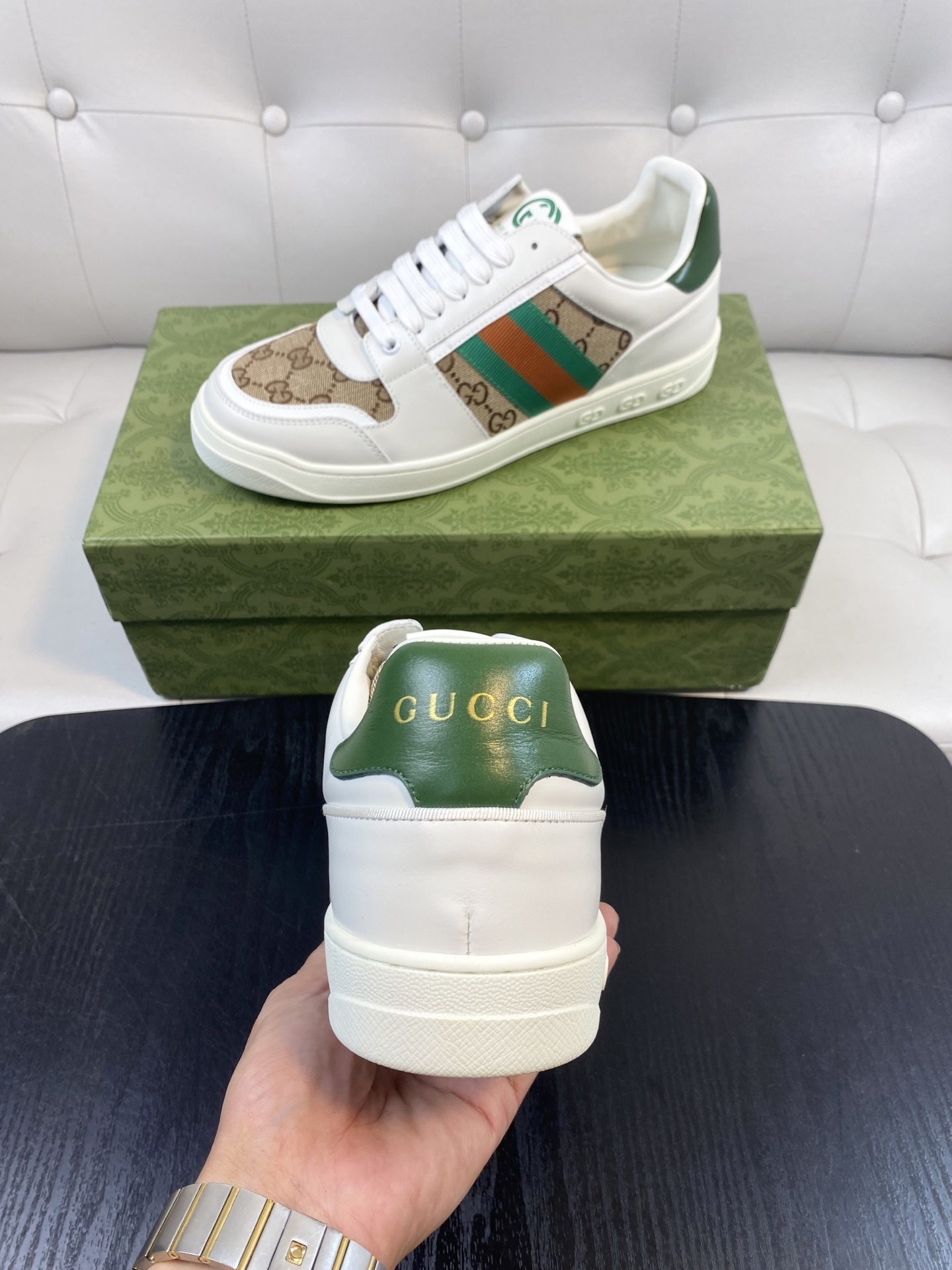 Gucci Men’s GG Supreme Canvas and White Leather Sneakers