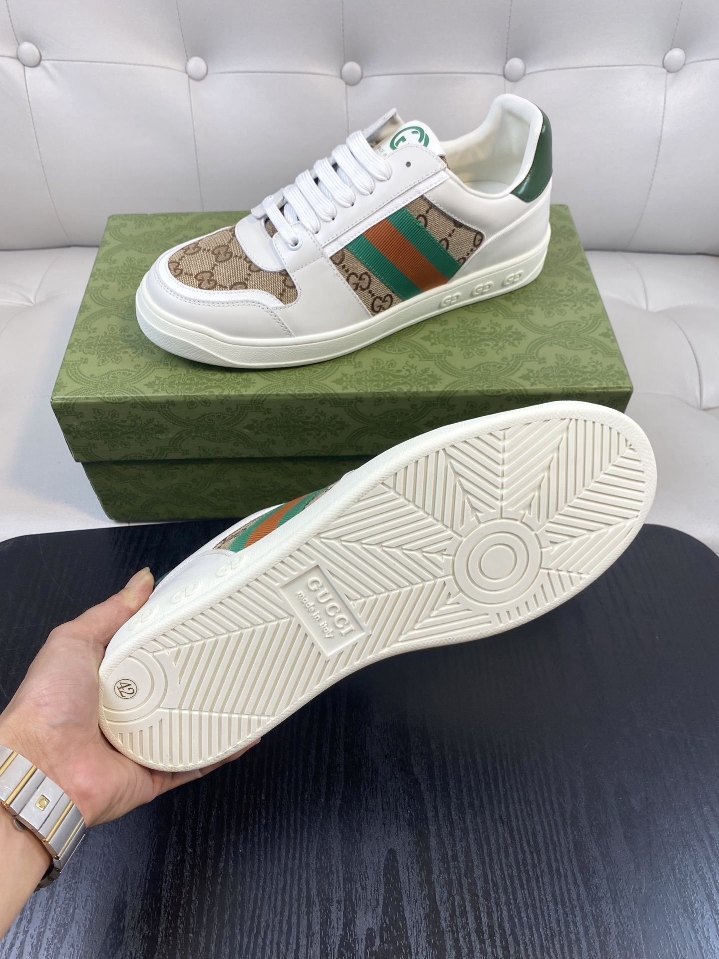 Gucci Men’s GG Supreme Canvas and White Leather Sneakers