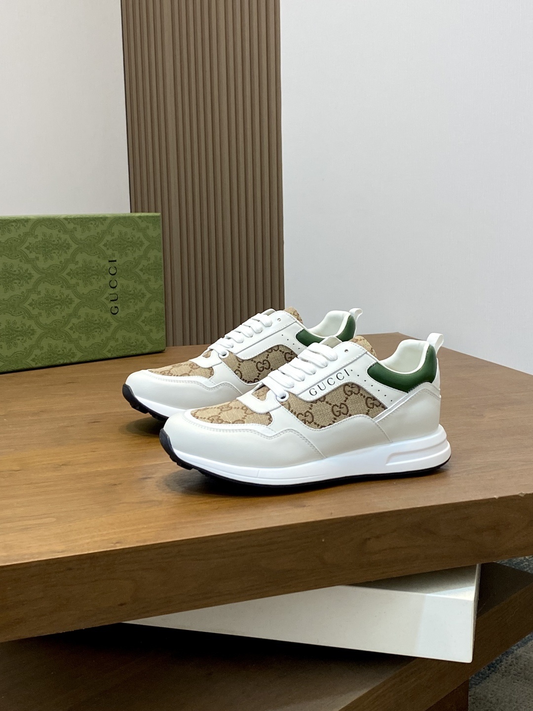 Gucci Men’s GG Supreme Canvas and White Leather Sneakers