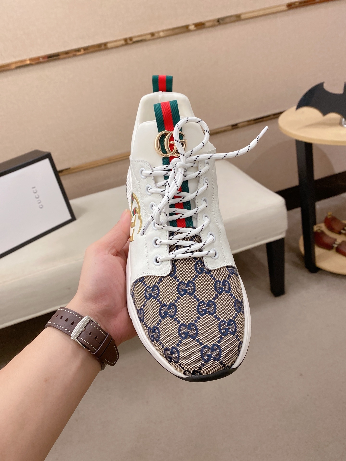Gucci Men’s GG Supreme Canvas and White Leather Sneakers