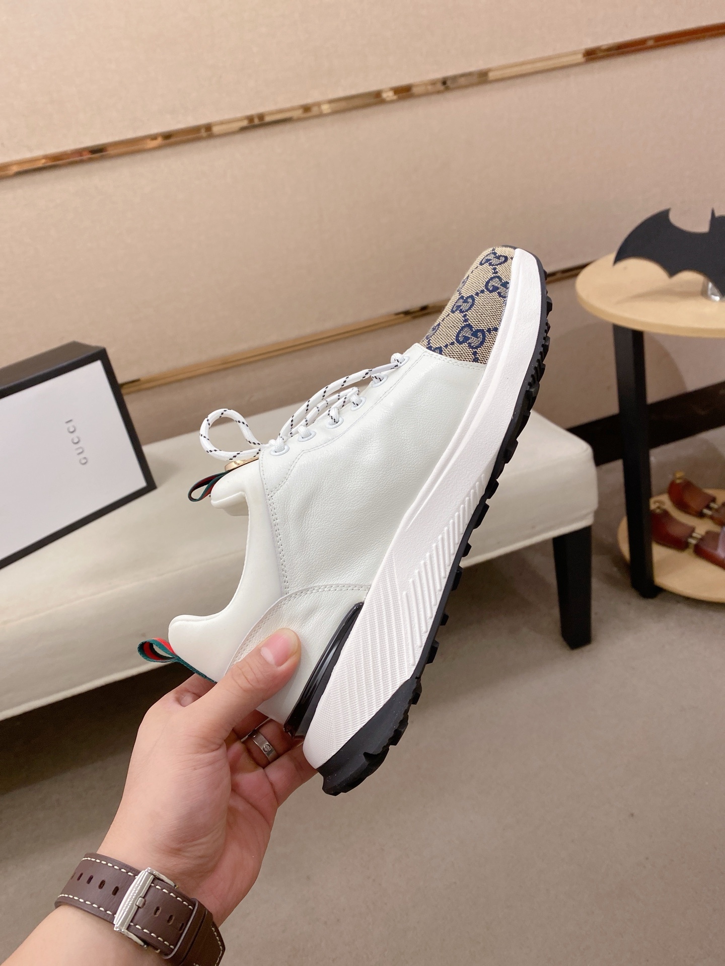 Gucci Men’s GG Supreme Canvas and White Leather Sneakers