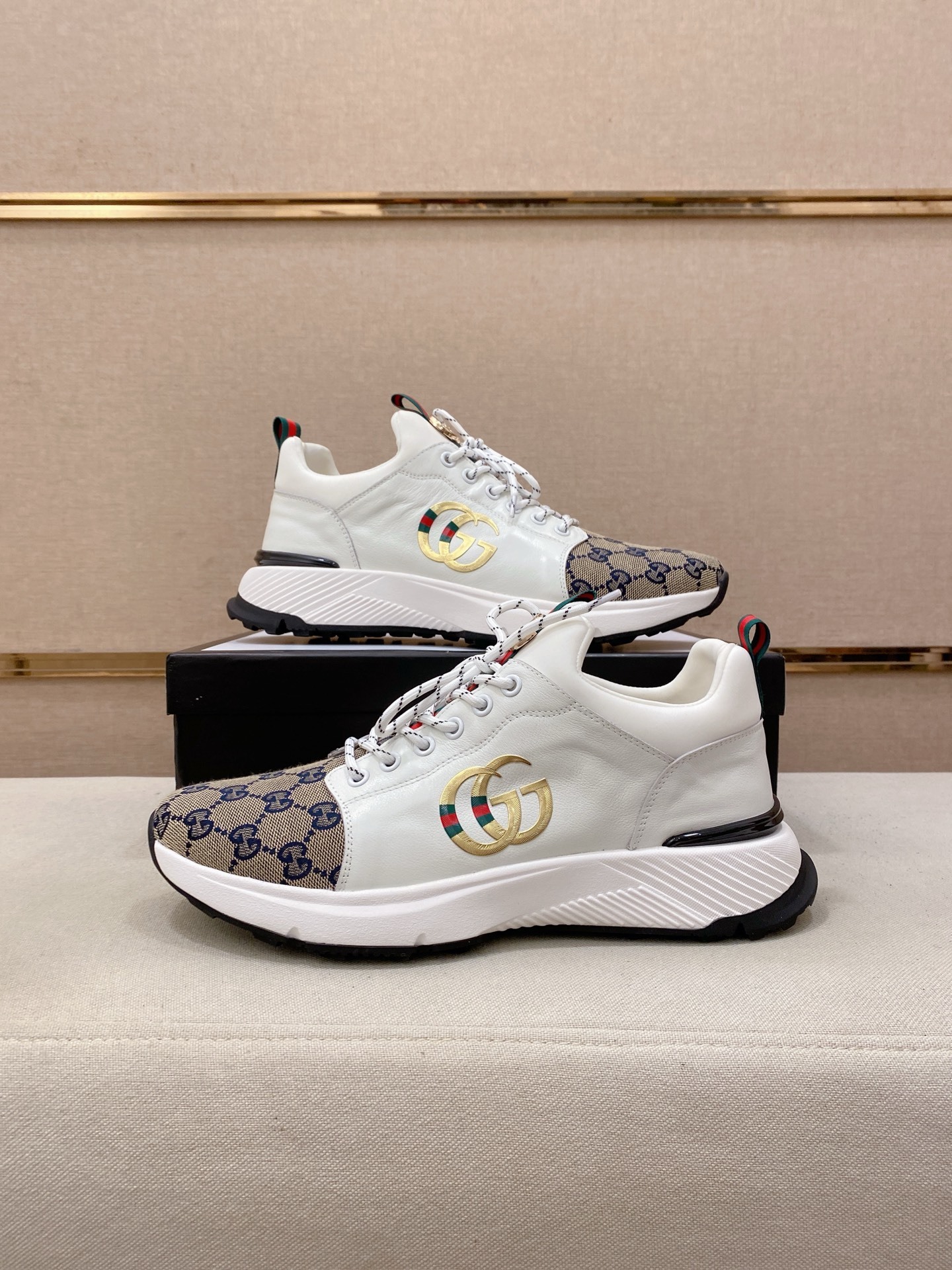 Gucci Men’s GG Supreme Canvas and White Leather Sneakers