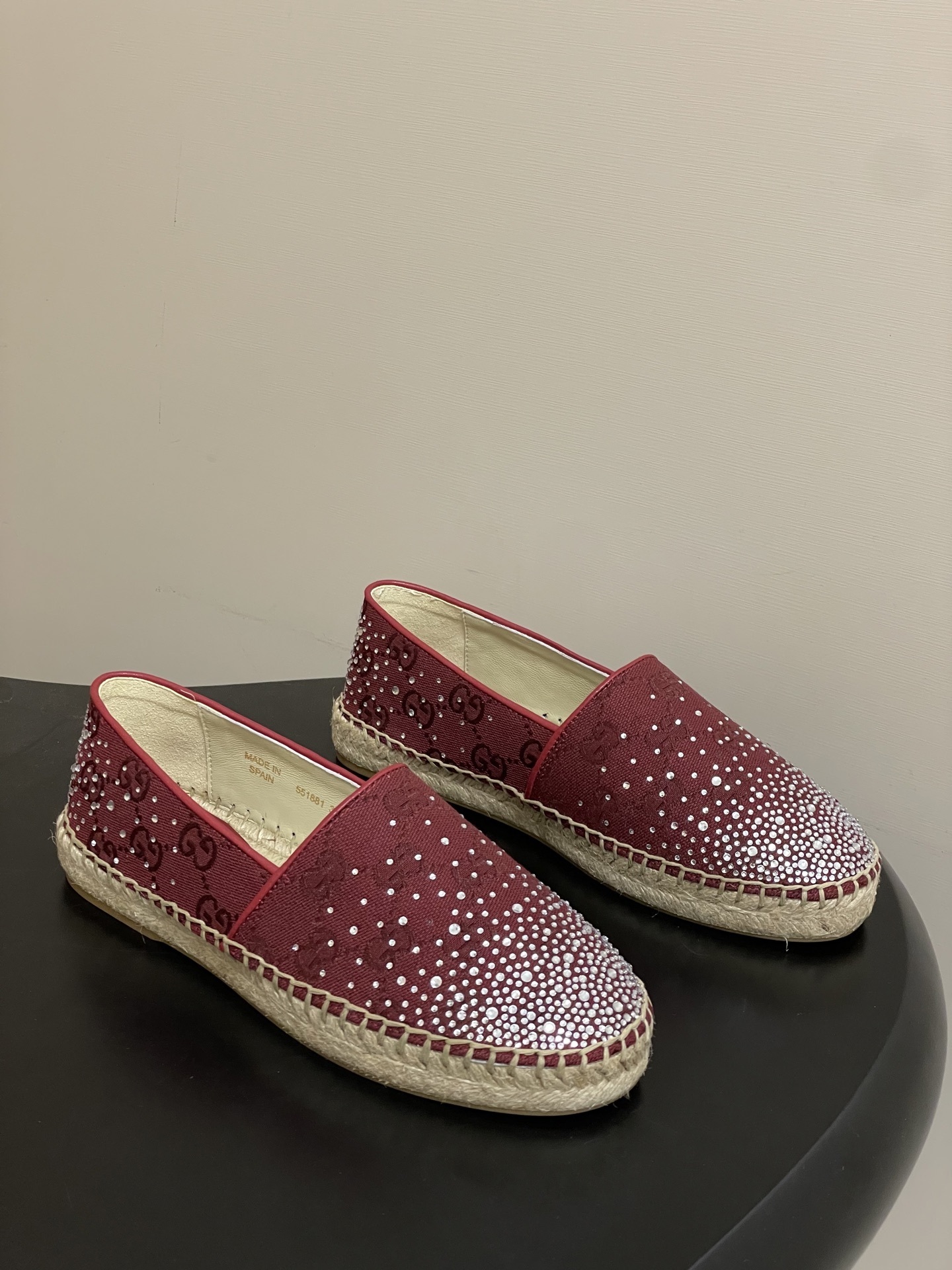 Gucci Women's GG Crystal Canvas Espadrilles in Burgundy