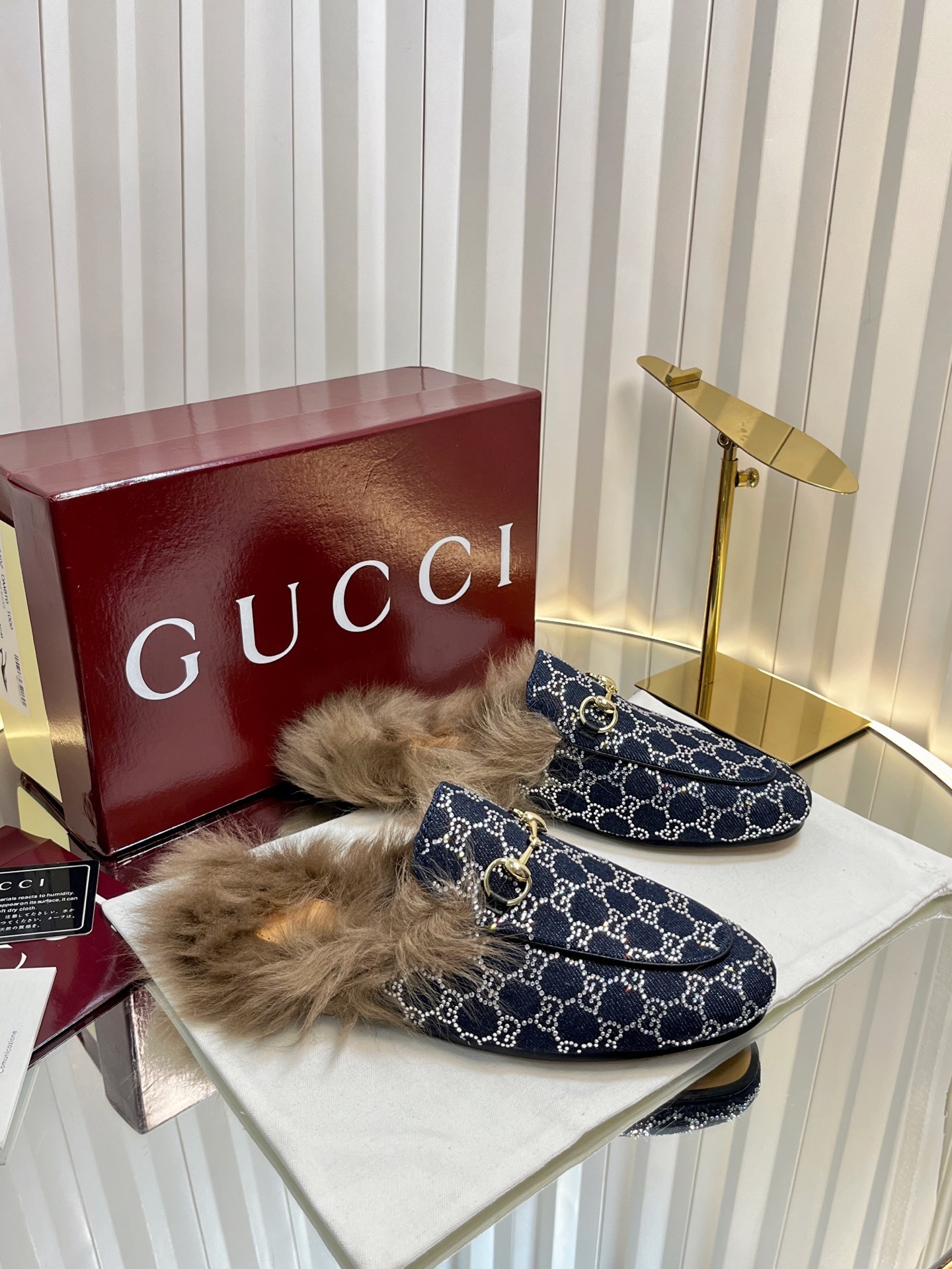 Gucci Navy GG Jacquard Mules