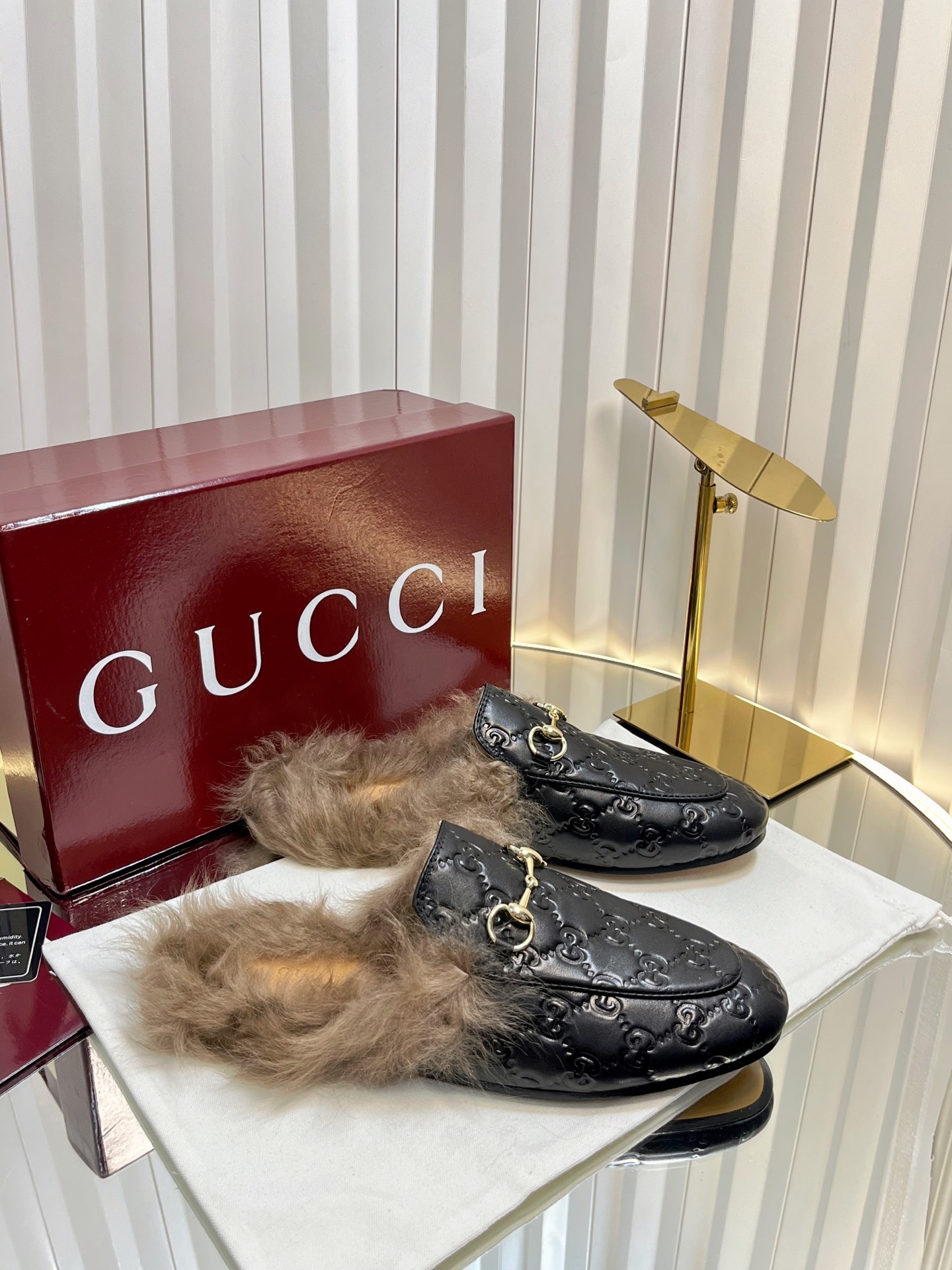 Gucci Black GG Fur Loafers
