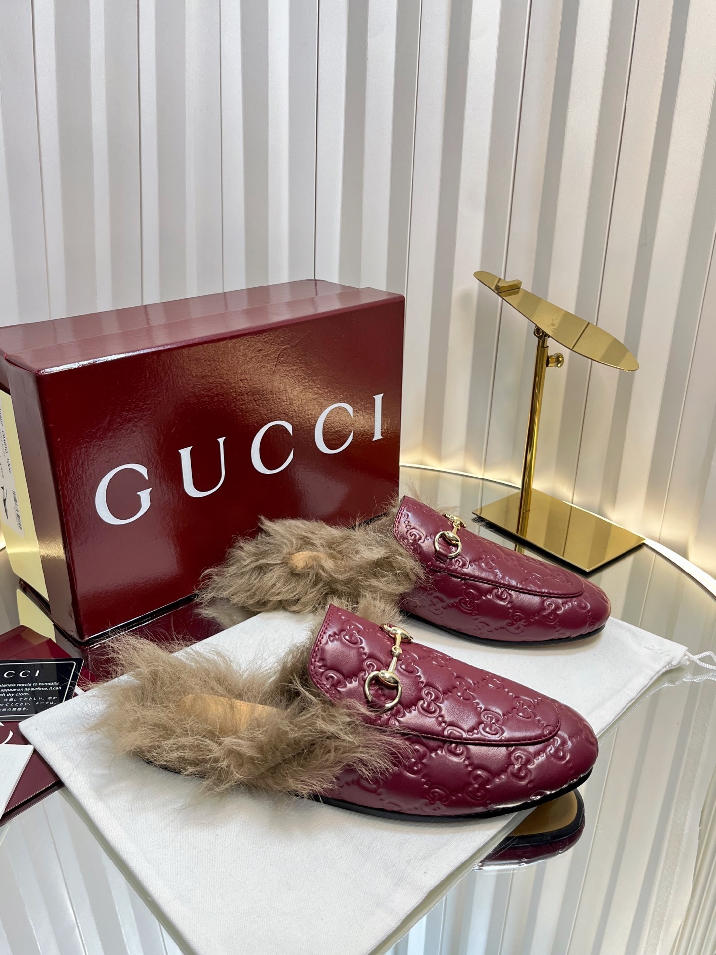 Gucci Burgundy Fur Loafers