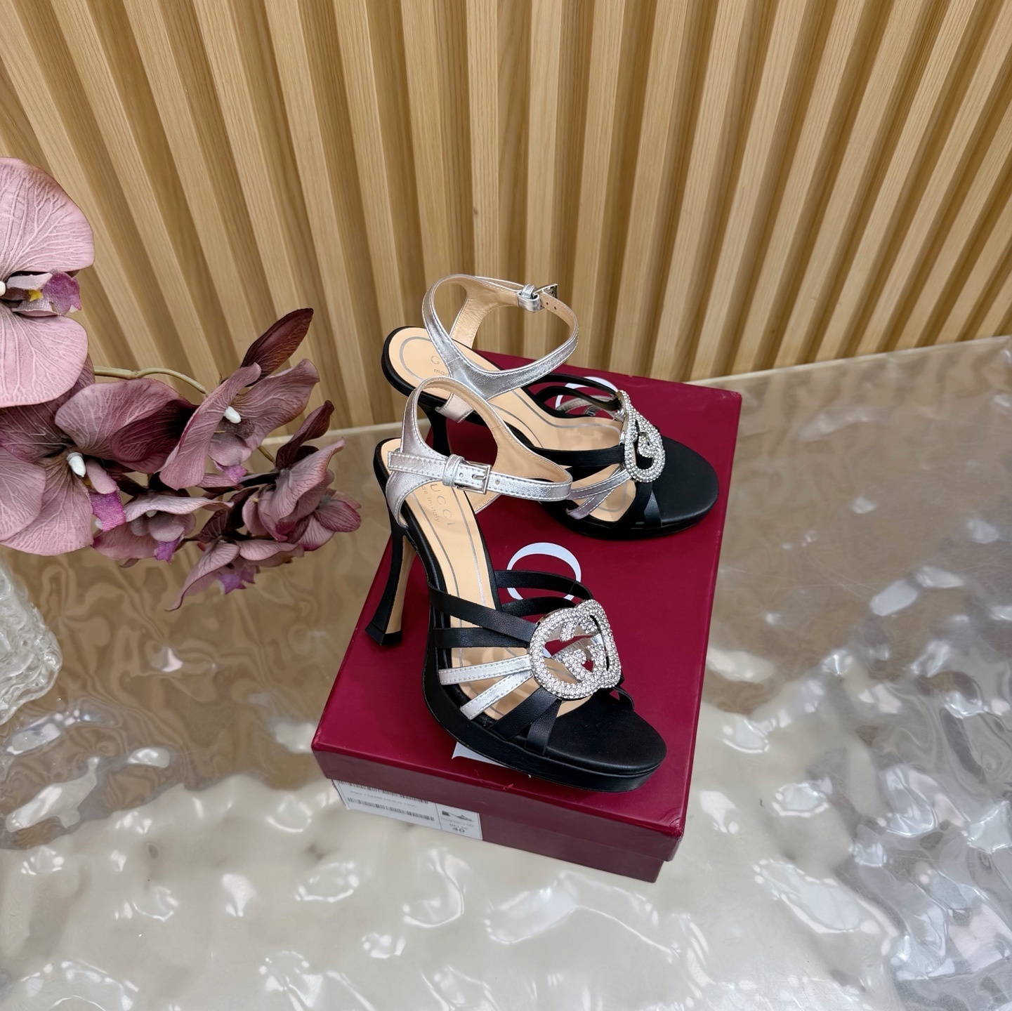 Ferragamo Rhinestone Heel Sandals - Salvatore Ferragamo Black & Silver