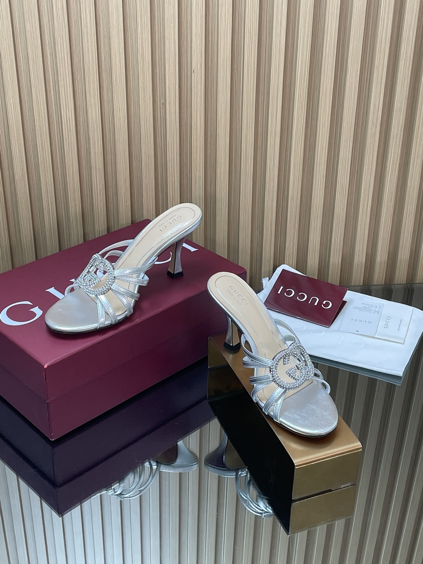 Gucci Silver Rhinestone Mules - Women's Heeled Sandals