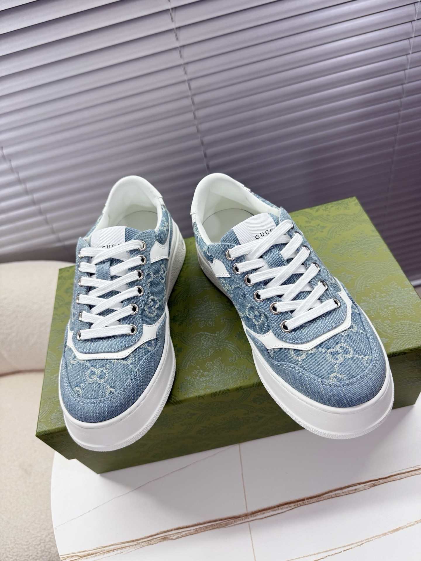 Gucci Blue Denim GG Platform Sneakers