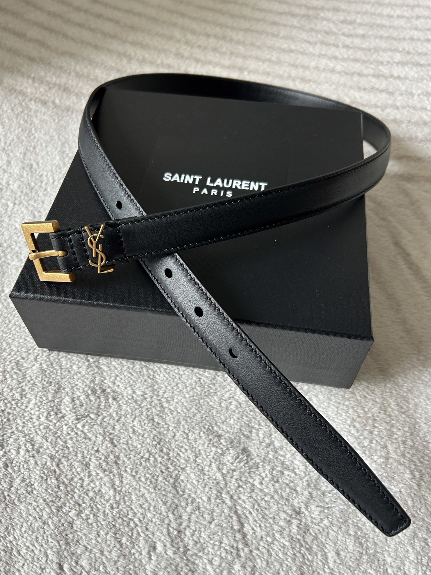 Saint Laurent Black Leather Belt with Gold YSL Buckle