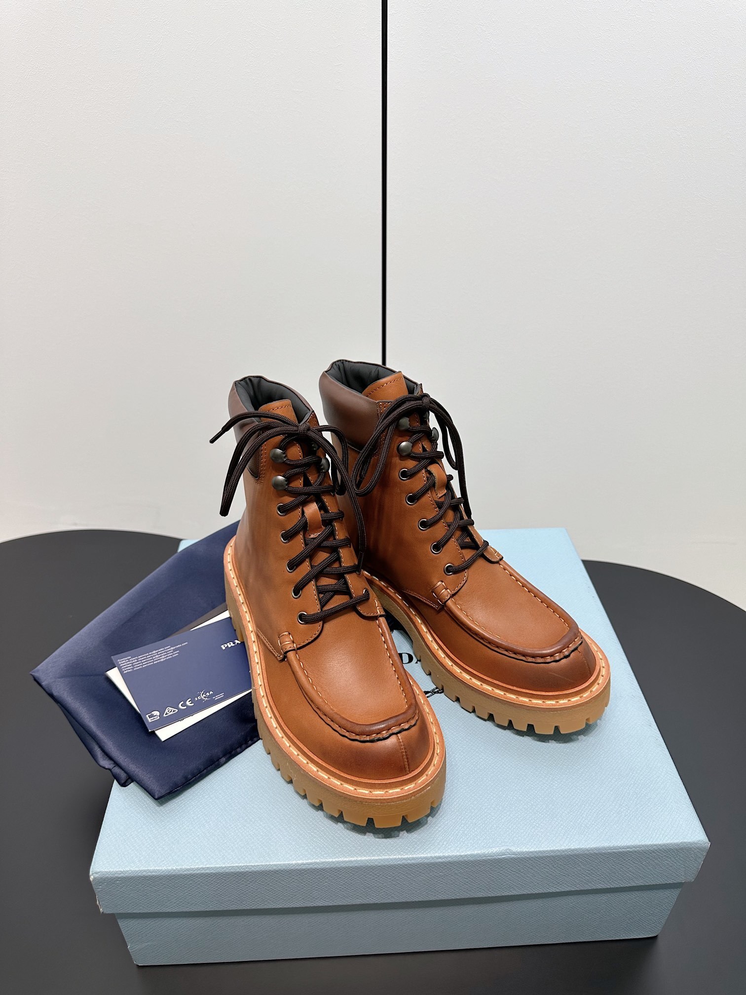 Prada Brown Leather Lug Sole Ankle Boots - Premium Quality