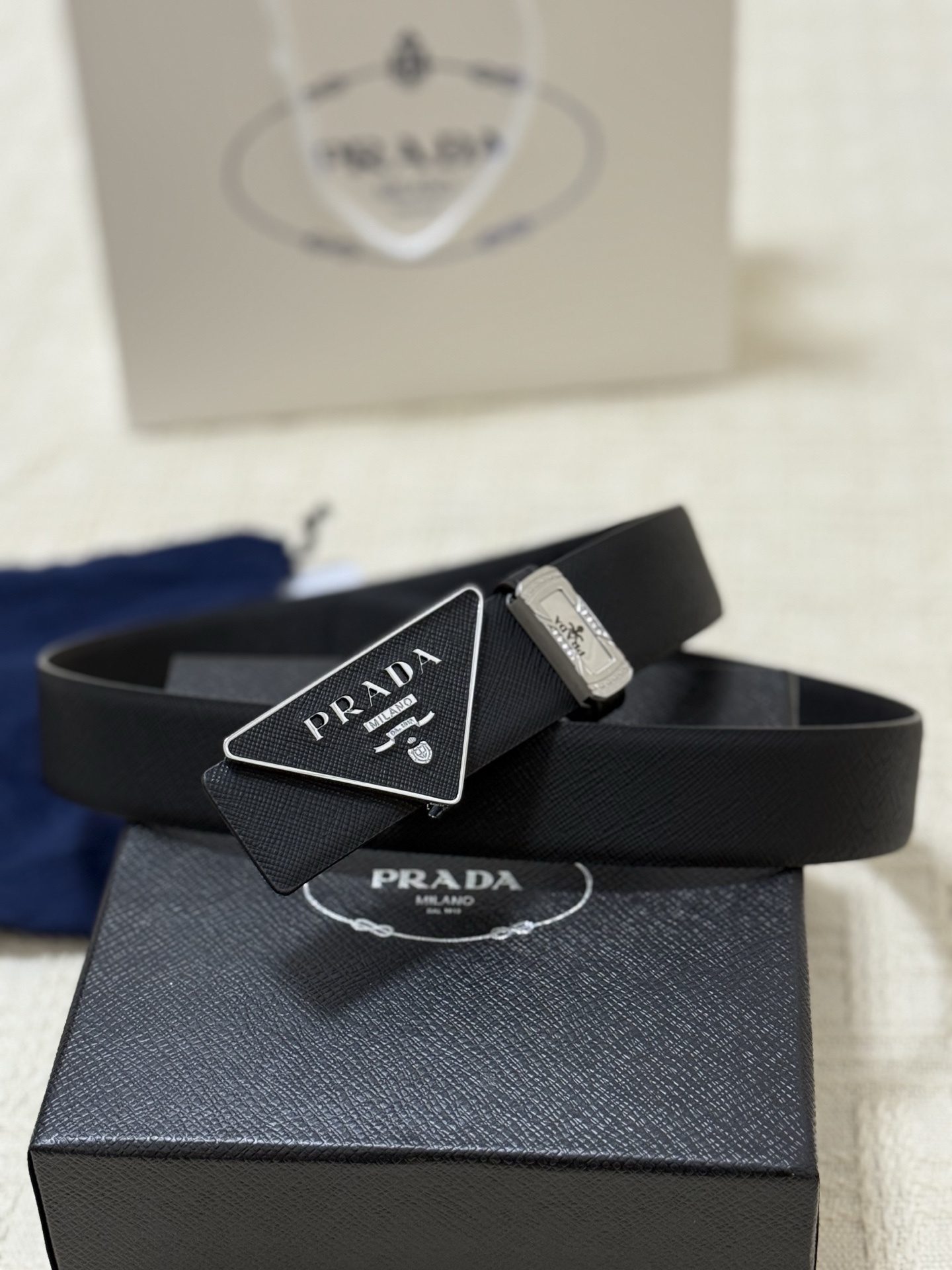 Prada Premium Leather Belt - Iconic Triangle Buckle