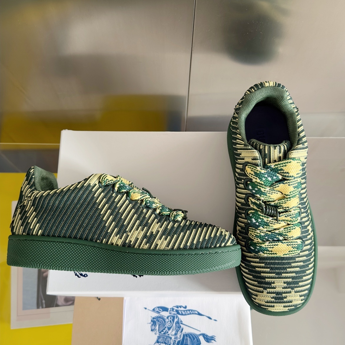 Burberry Green Knitted Sneakers - Burberry Green Knitted Low-Top