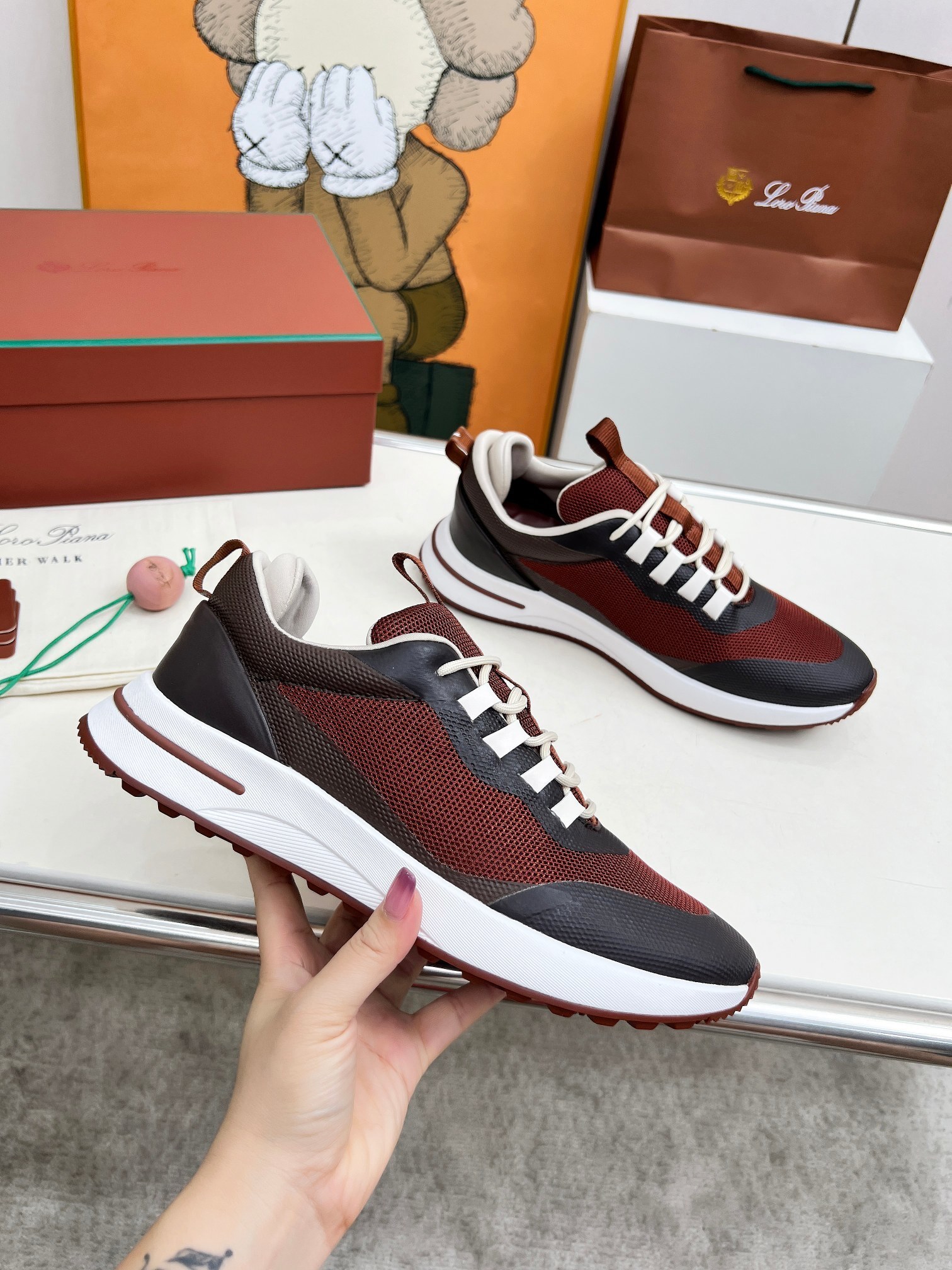 luxury sport Loro Piana Brown Mesh Sneakers - Loro Piana Brown Mesh