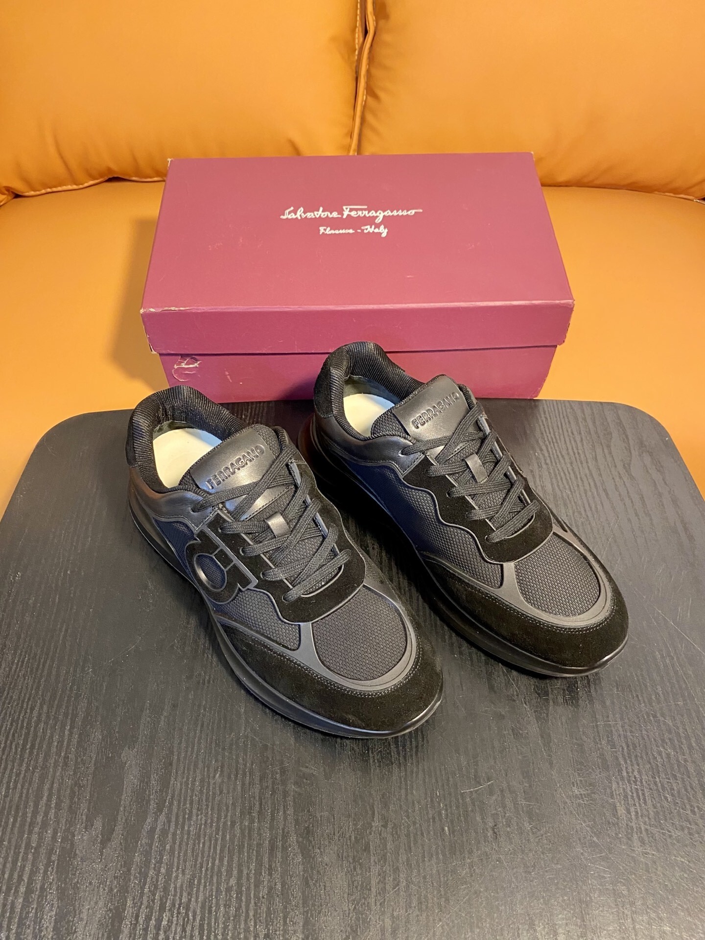 italian Salvatore Ferragamo Black Suede Sneakers - Salvatore Ferragamo