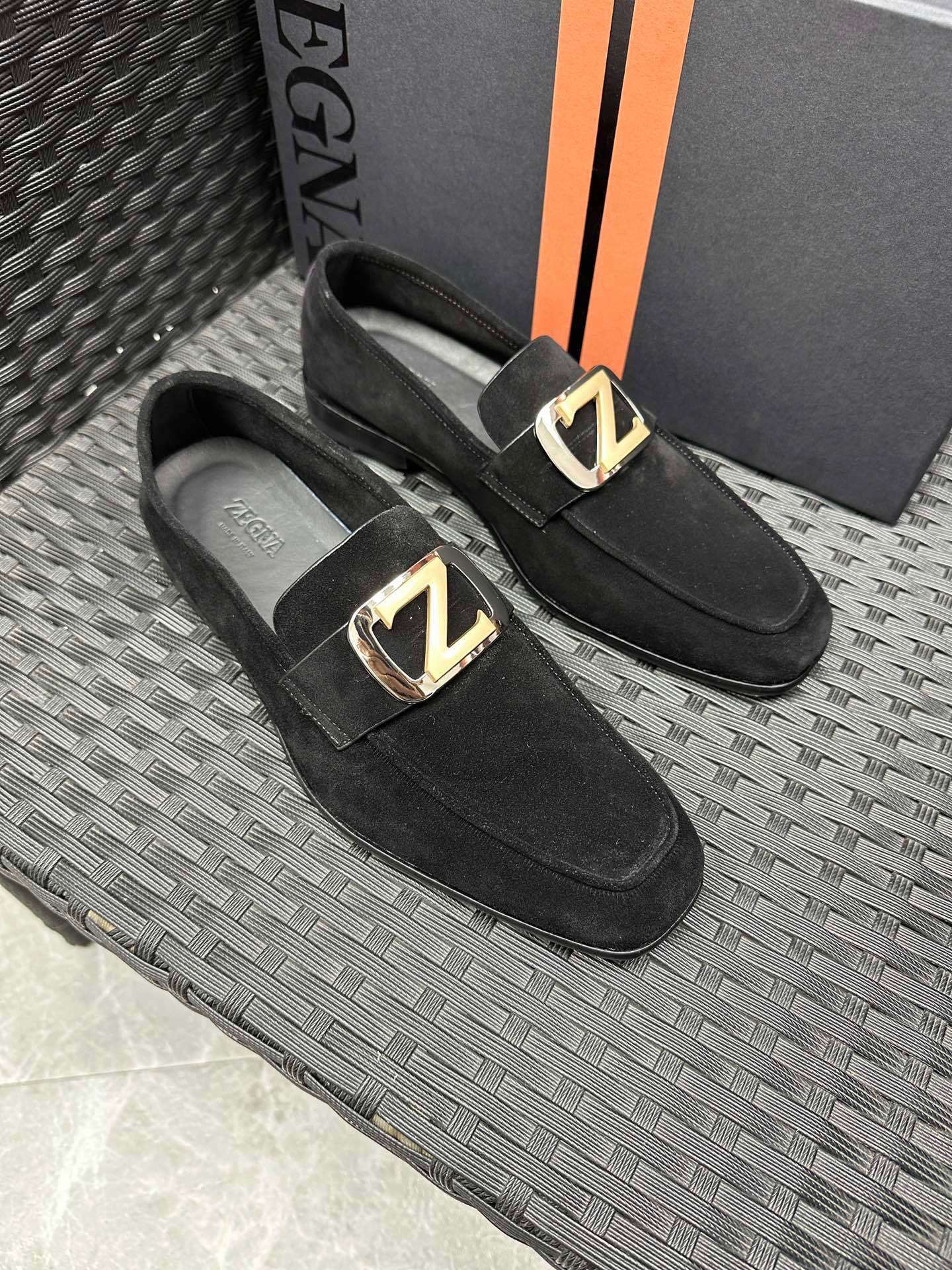 Zegna Black Suede Loafers buckle - Zegna Black Suede Loafers Gold