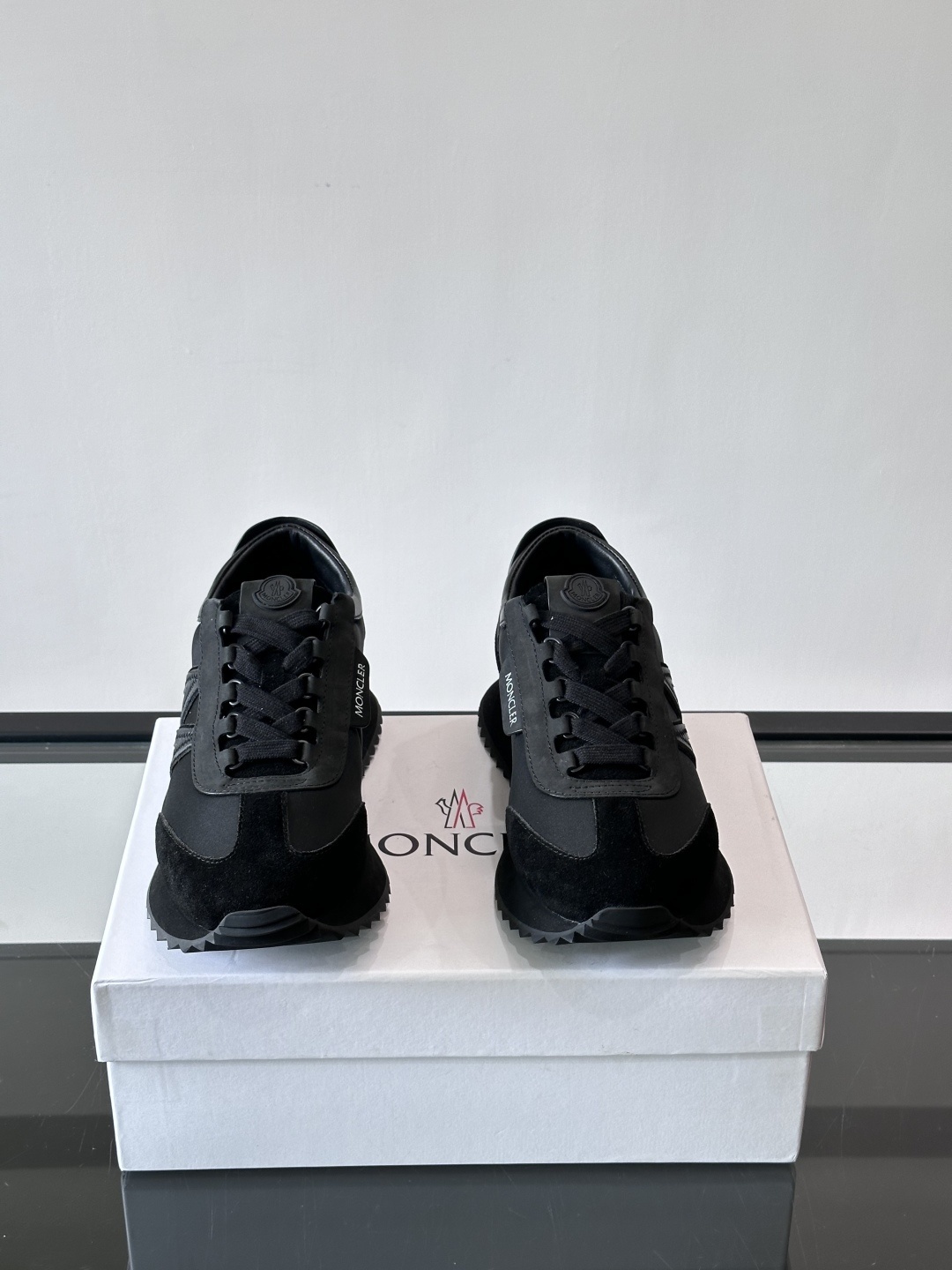 Moncler Black Leather Suede Sneakers - Moncler Black Leather & Suede