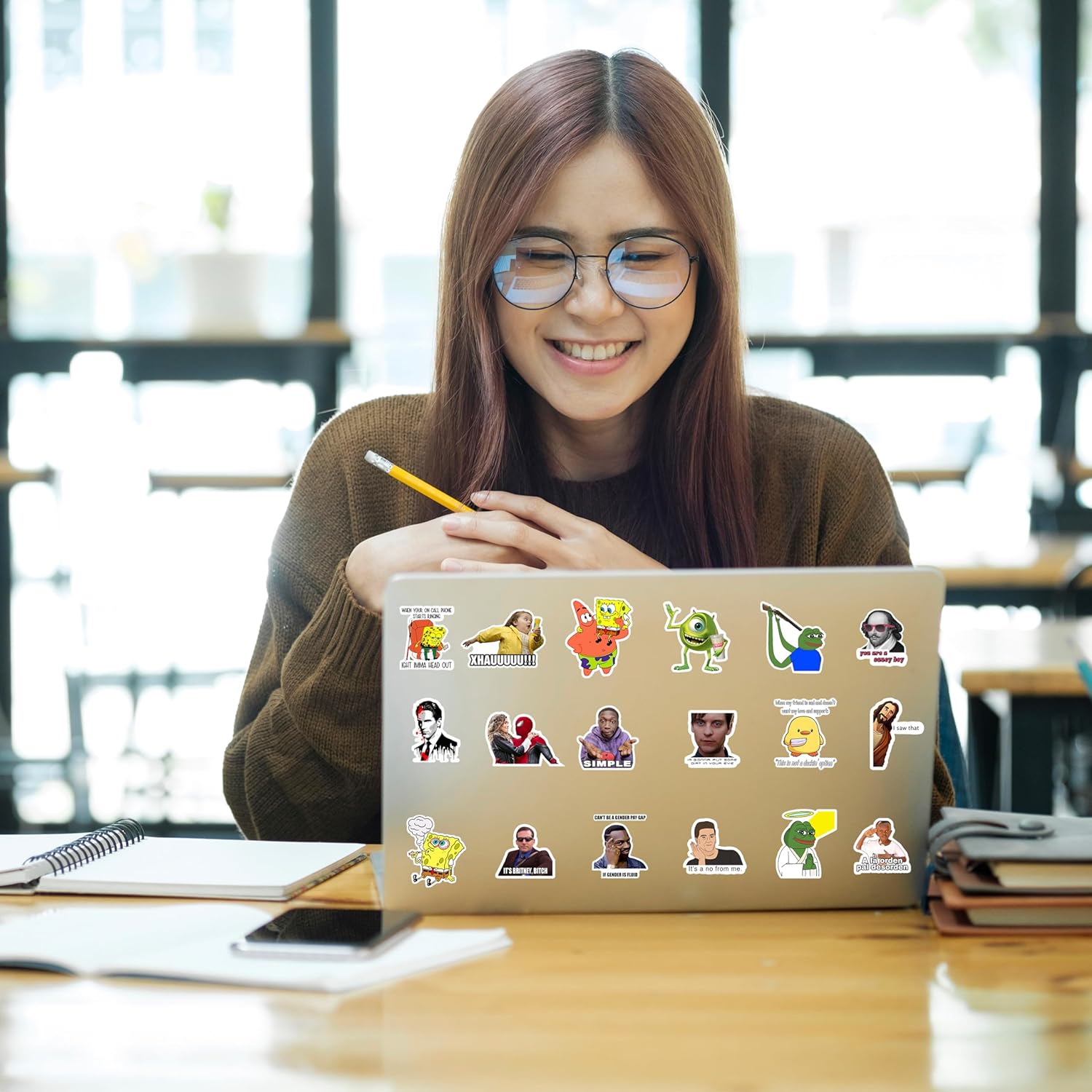 Alternative view of Meme Stickers 302 Pcs Funny Laptop Sticker Pack for Teens & Adults Waterproof DIY Décor Water Bottles, Computer, Phone Case, Car Sticker, Cat Memes Packs for Bumper Wall