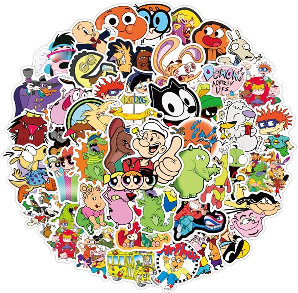 90s Cartoon,Cool Cartoon Stickers for Kids Water Bottle, 50pcs Waterproof Vinyl Decal for Teen Laptop Phone Bike Skateboard, Cute Girl Compute Travel Case Sticker