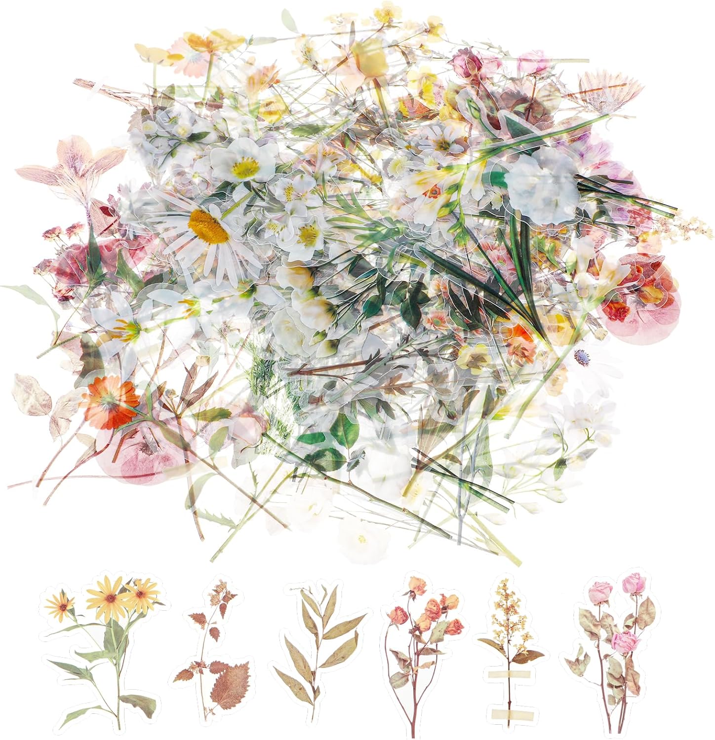 Vintage Floral Stickers Set - 120 Pcs Retro Pressed Flower Stickers for Scrapbooking, Bullet Journaling & Phone Cases