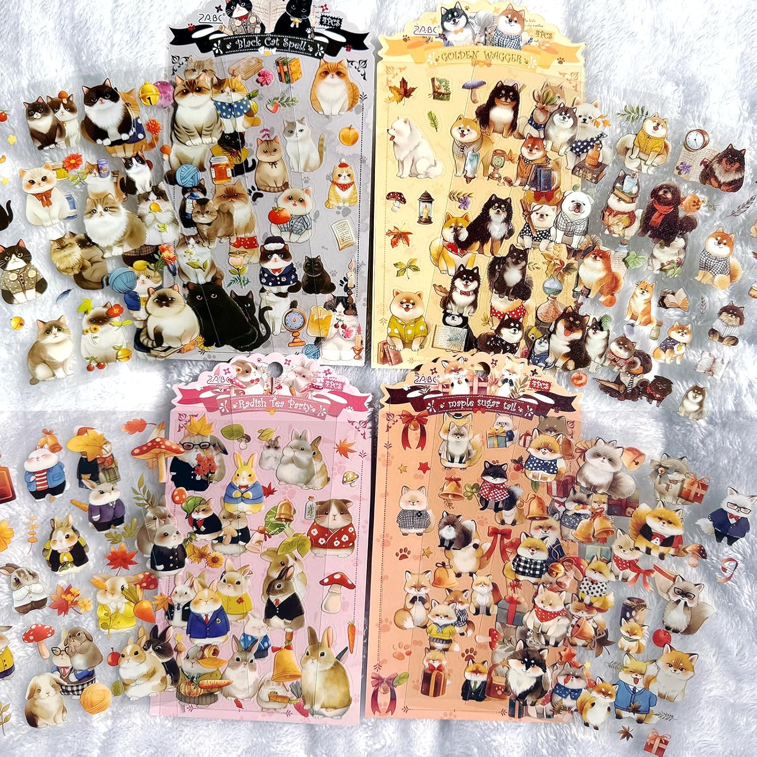 420+ Cute Animal Stickers,16 Sheets Clear PET Waterproof Stickers for Journals, Scrapbooking, Phone Cases,DIY Crafts, Dogs Cats Rabbits Fox Watercolor Aesthetic Decals