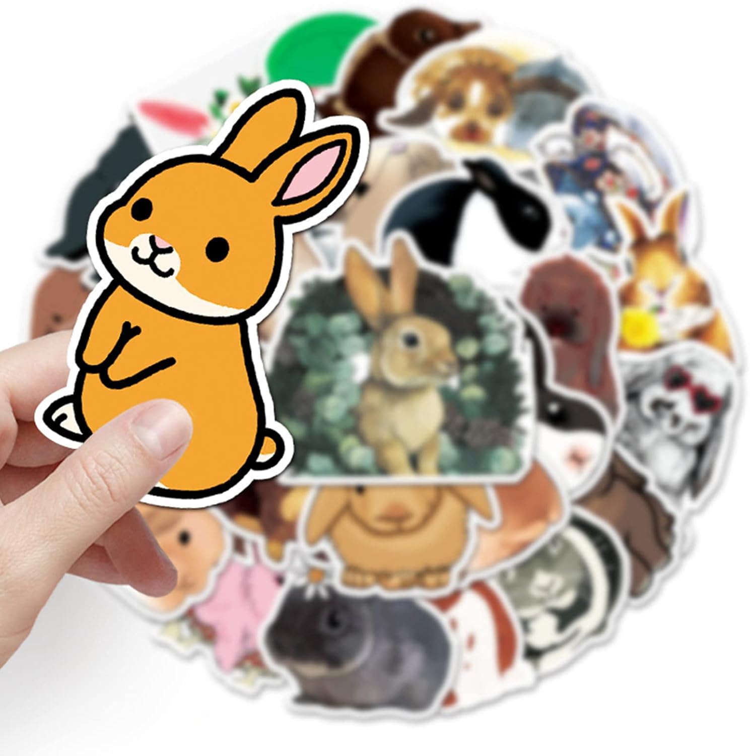 Cute 50 PCS Cartoon Rabbit Stickers Bunny Decals Waterproof Vinyl Assorted Colorful Pack for Kids Teens DIY Skateboard,Water Bottle,Phone Case,Cups