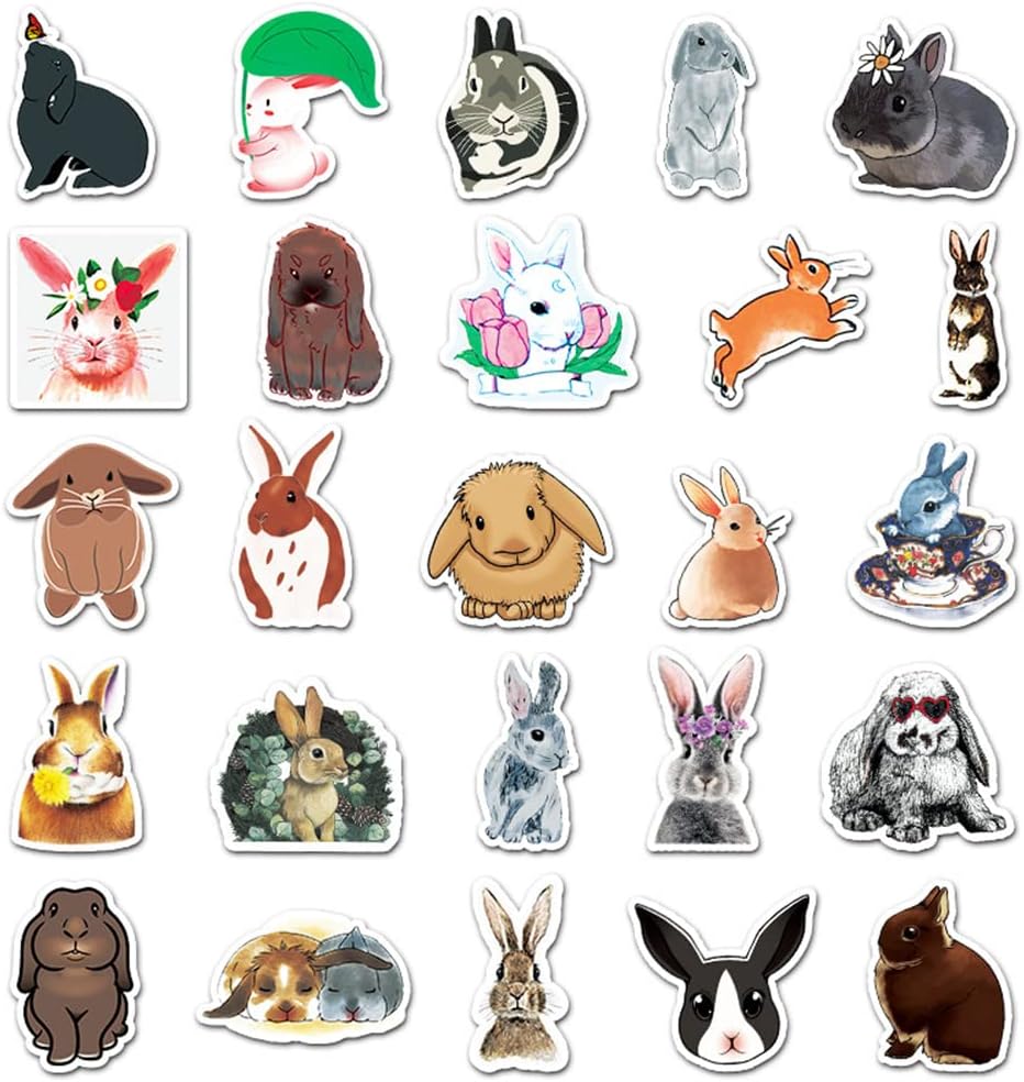 Alternative view of Cute 50 PCS Cartoon Rabbit Stickers Bunny Decals Waterproof Vinyl Assorted Colorful Pack for Kids Teens DIY Skateboard,Water Bottle,Phone Case,Cups