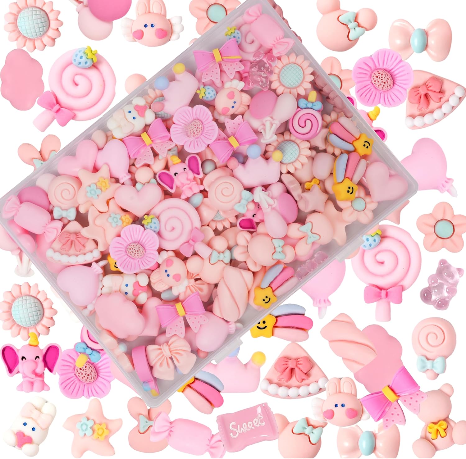 70 Pcs Slime Charms Pink Resin Charms Cute Embellishments Bulk Mixed Ornament Decorations Accessories