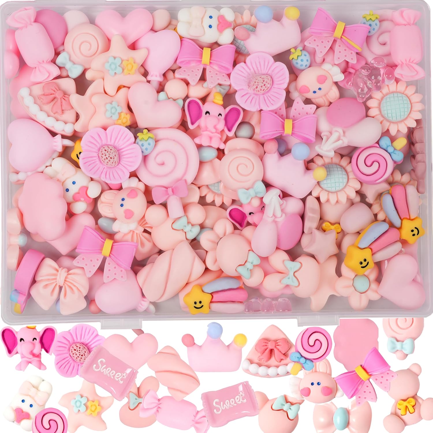 Alternative view of 70 Pcs Slime Charms Pink Resin Charms Cute Embellishments Bulk Mixed Ornament Decorations Accessories