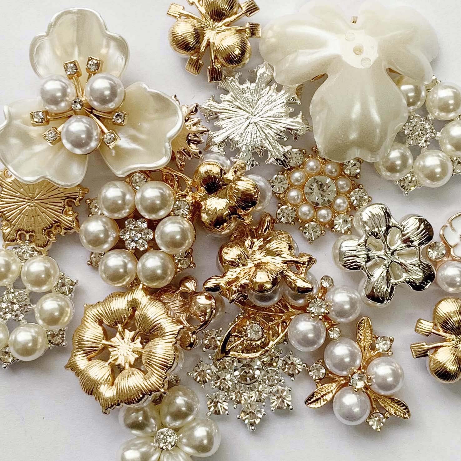 Alternative view of 22 Pieces Pearl Rhinestone Buttons Rhinestone Faux Pearl Embellishments Pearl Brooch Alloy Floral Charms Pendants for Jewelry Making