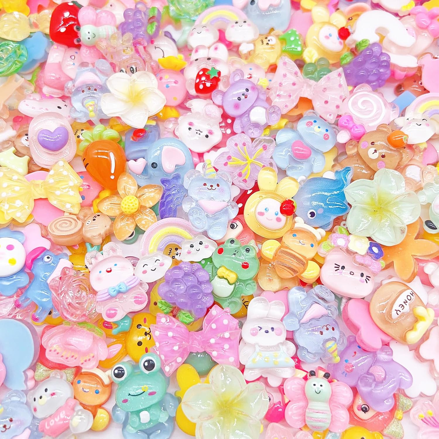 FULUSODO 120 Pcs Embellishments Cute Set, Flat Back Bulk Mixed Resin Set Ornament Scrapbooking