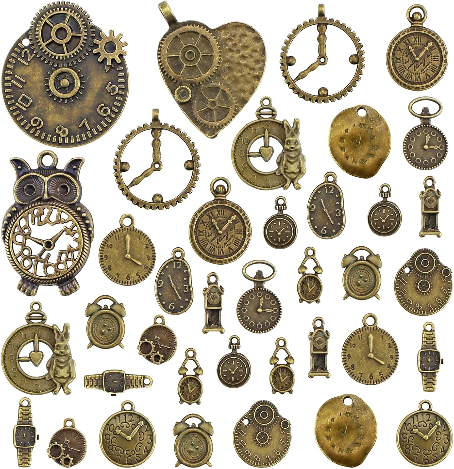 JIALEEY Antiqued Bronze Clock Face Charm Pendant, Wholesale Bulk Lots Mixed Gears Steampunk Charms Pendants DIY for Necklace Bracelet Jewelry Making and Crafting, 100g(38PCS)