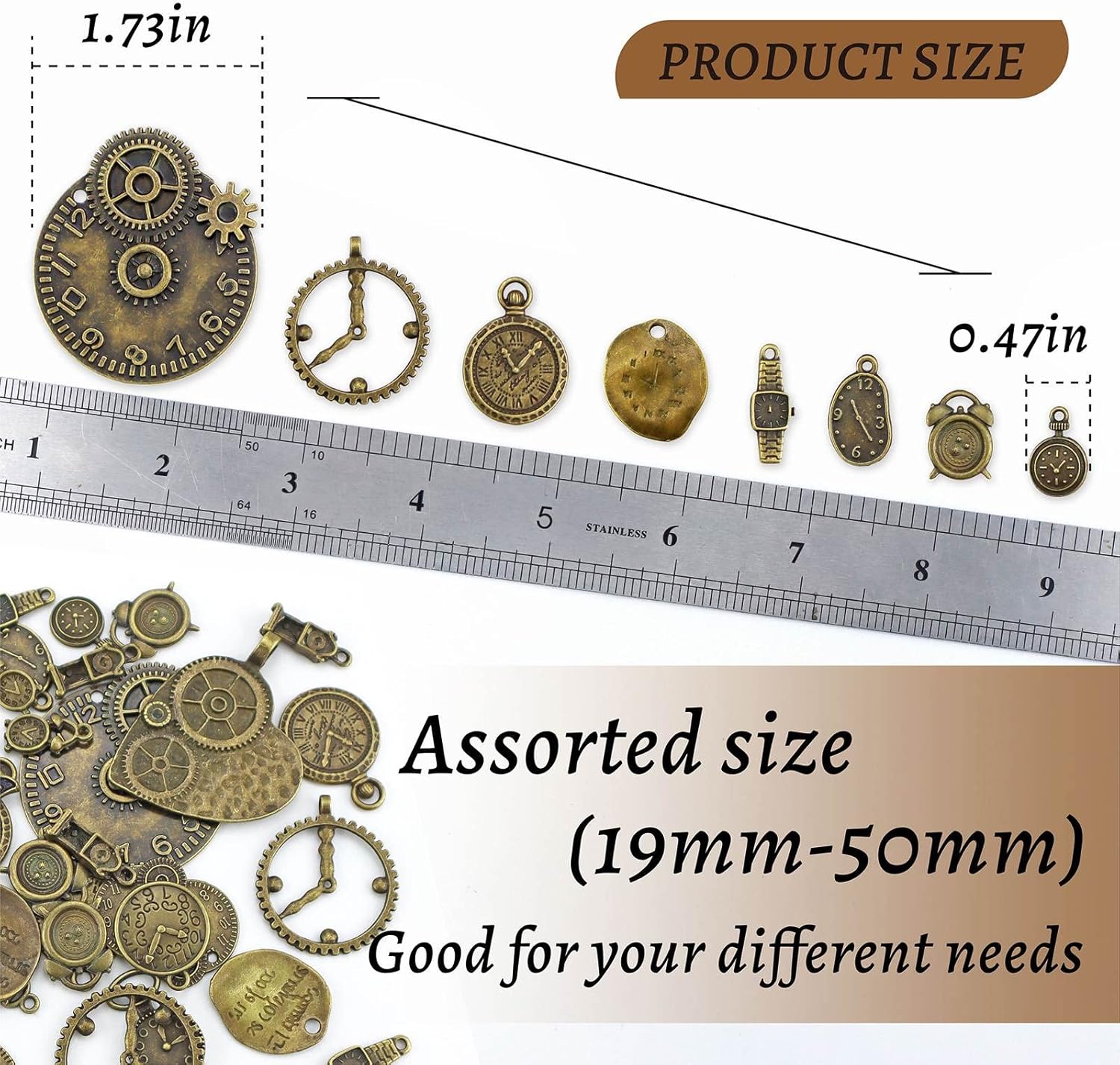 Alternative view of JIALEEY Antiqued Bronze Clock Face Charm Pendant, Wholesale Bulk Lots Mixed Gears Steampunk Charms Pendants DIY for Necklace Bracelet Jewelry Making and Crafting, 100g(38PCS)
