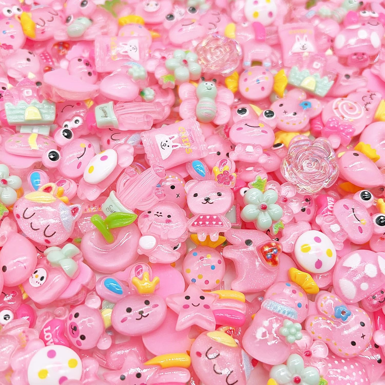FULUSODO 120pcs Embellishments Cute Set, Pink Bulk Mixed Resin Ornament Scrapbooking Set