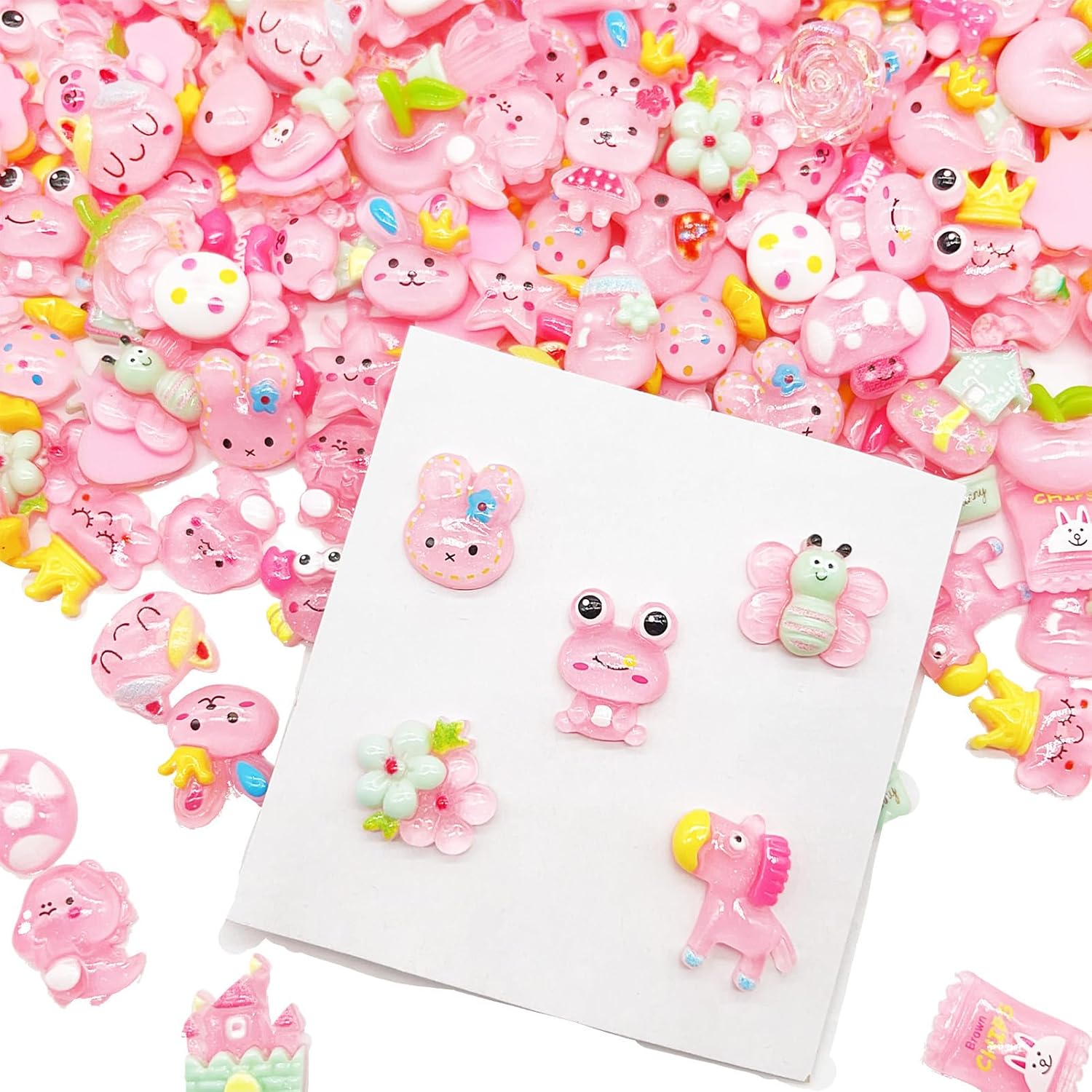 Alternative view of FULUSODO 120pcs Embellishments Cute Set, Pink Bulk Mixed Resin Ornament Scrapbooking Set