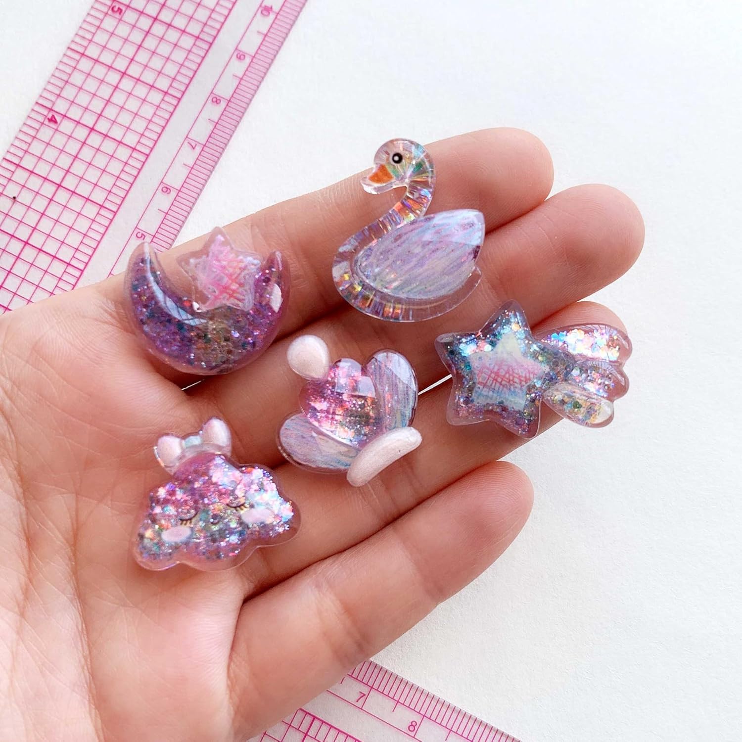 Alternative view of 50 Pieces Shine Glitter Resin Embellishments Flatbacks for Crafts, Assorted Crown Cloud Moon Star Shape Resin Charms for DIY Handicraft, Phone Case,Scrapbooking