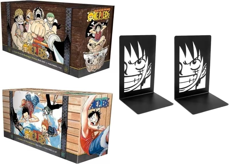 One Piecee Boxes Manga Reading Toy 2 Boxes Set 1-23 and 24-46 Collection with Bookends: Volumes 1-46 with Premiu East Blue and Baroque Works and Premiu Skypiea and Water Seven