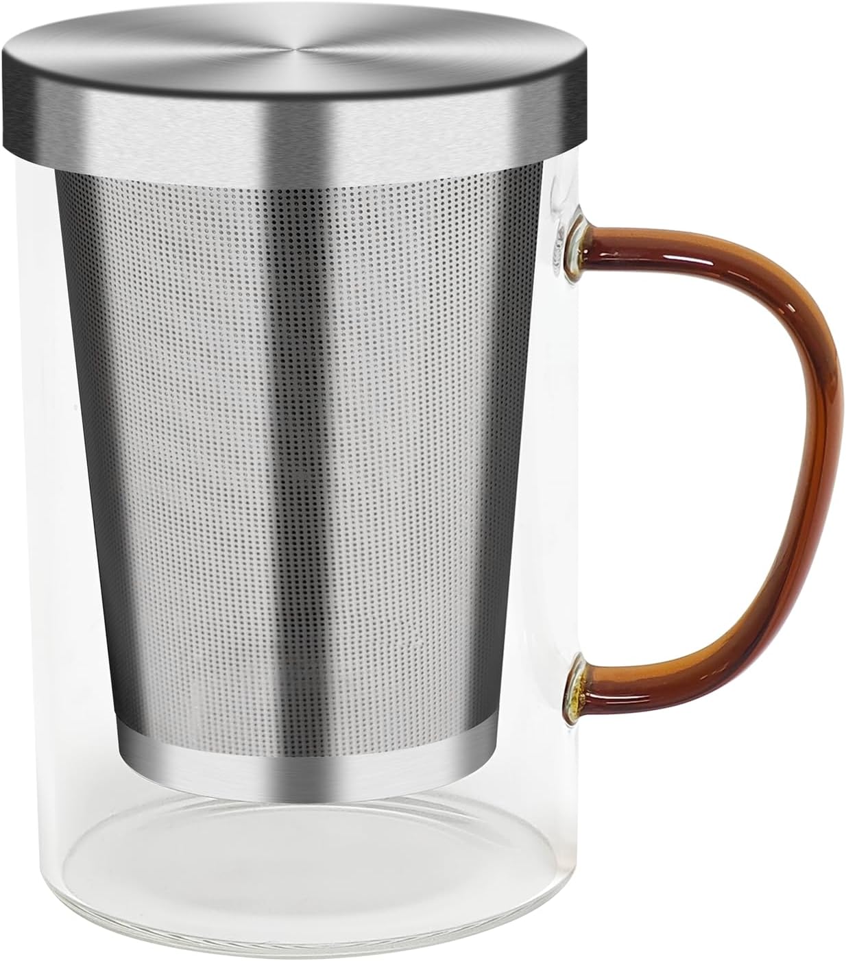 Borosilicate Glass Tea Mug Cup Tea Glasses with Stainless Steel Infuser & Lid, Loose Leaf Glass Tea Cup Teacup 16.9 Oz/500mL(Full Capacity)