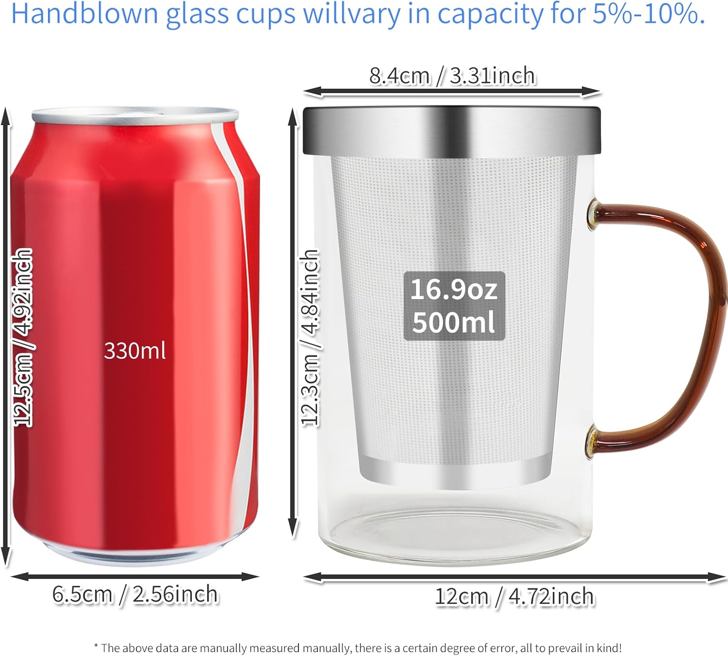 Borosilicate Glass Tea Mug Cup Tea Glasses with Stainless Steel Infuser & Lid, Loose Leaf Glass Tea Cup Teacup 16.9 Oz/500mL(Full Capacity) - Image 3