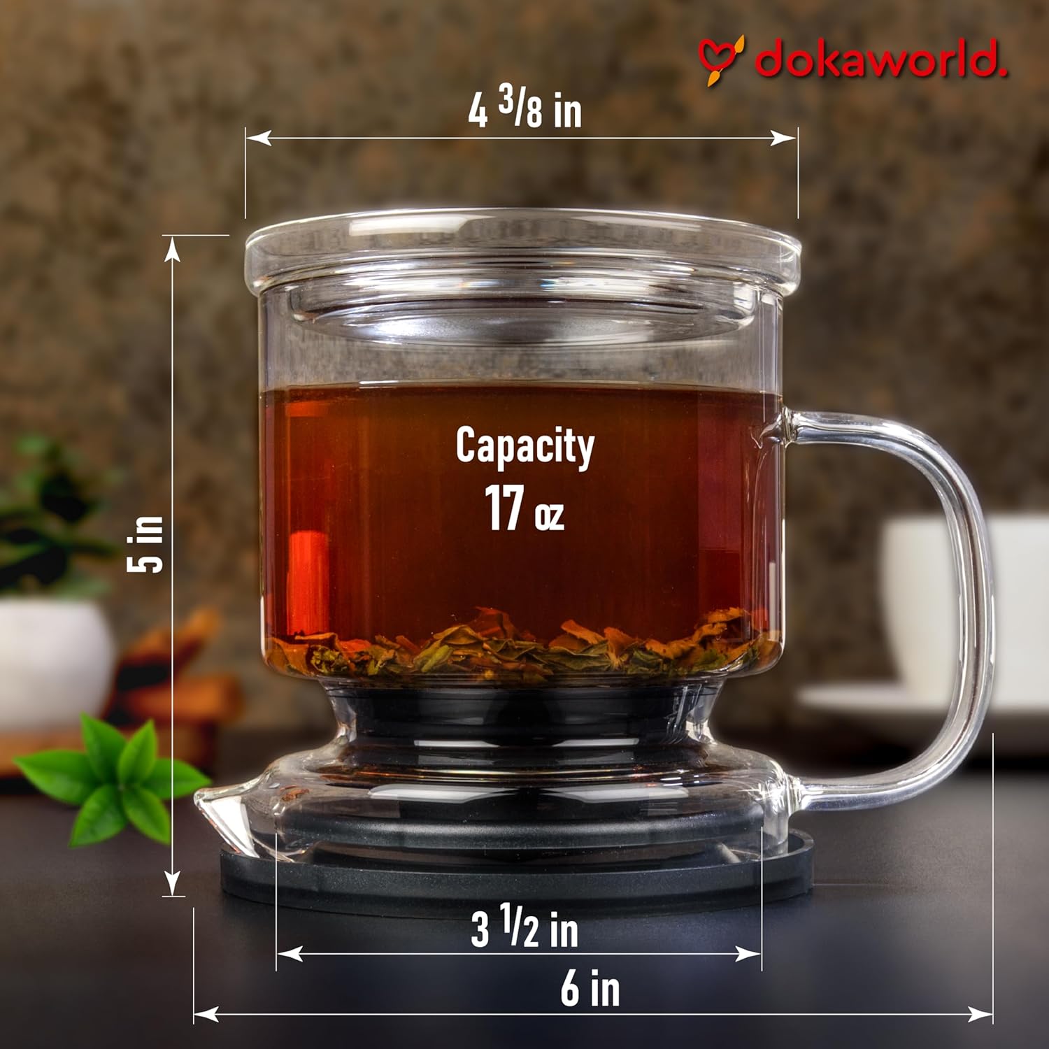 Alternative view of Glass Tea Infuser – Loose Leaf Brewer Cup with Lid – Premium Glass Steeper for Loose Leaf with Coaster | Easy Brew & Clean, BPA-Free, Innovation Smart Tea Maker for Daily Brewing | 17oz